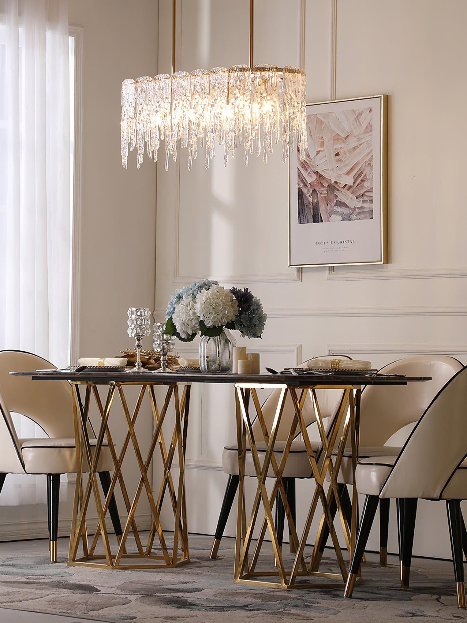 Cathaa Postmoderne Luxus-Kronleuchter "Rectangular Icicle" aus Glas und Kristall-Letslighting