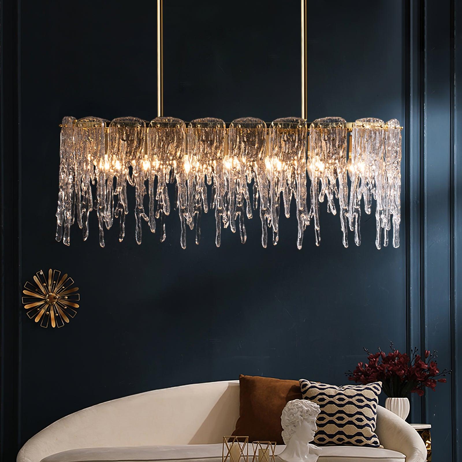 Cathaa Postmoderne Luxus-Kronleuchter "Rectangular Icicle" aus Glas und Kristall-Letslighting