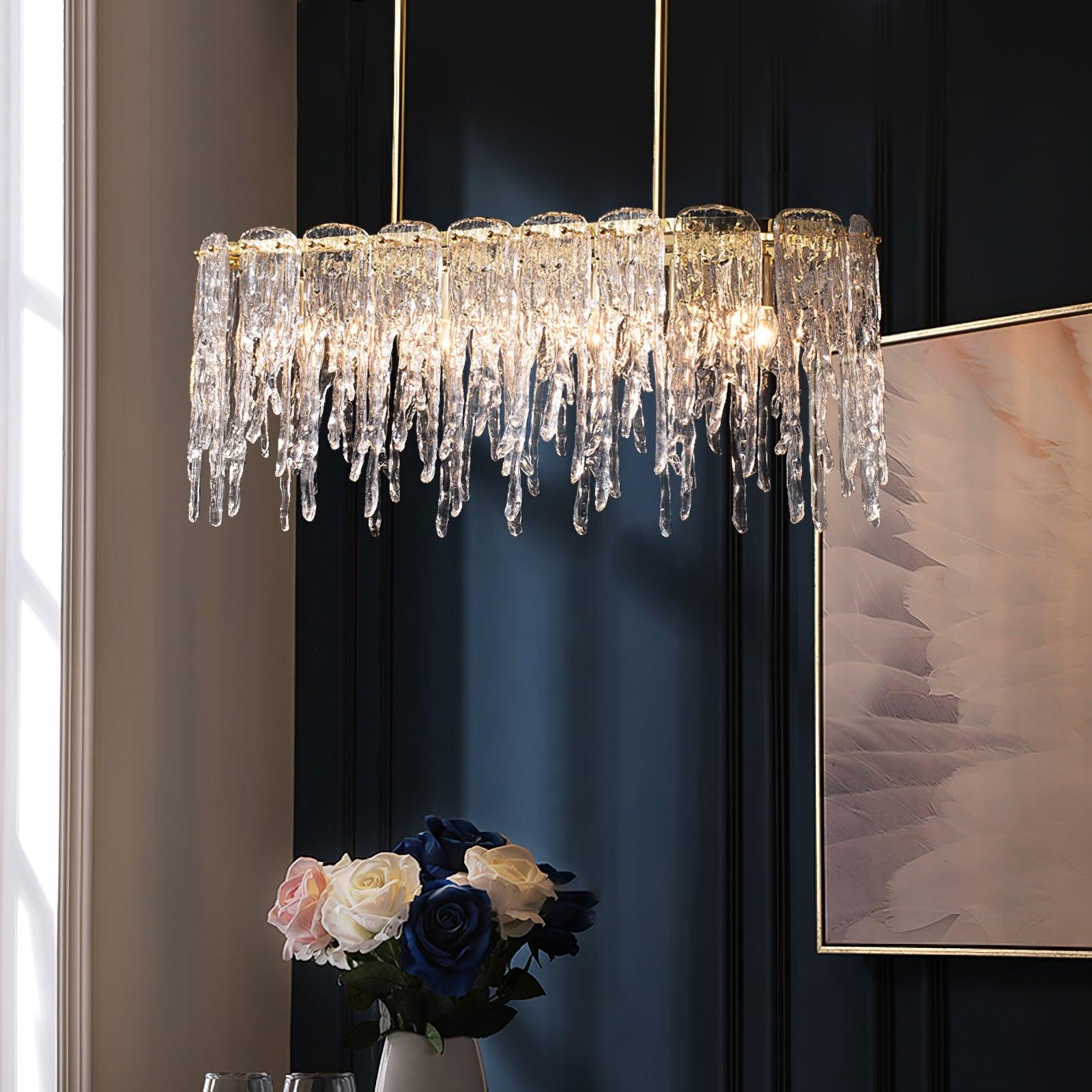Cathaa Postmoderne Luxus-Kronleuchter "Rectangular Icicle" aus Glas und Kristall-Letslighting