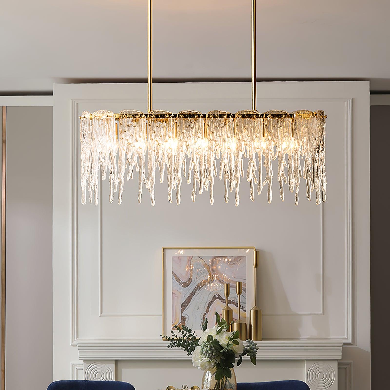 Cathaa Postmoderne Luxus-Kronleuchter "Rectangular Icicle" aus Glas und Kristall-Letslighting