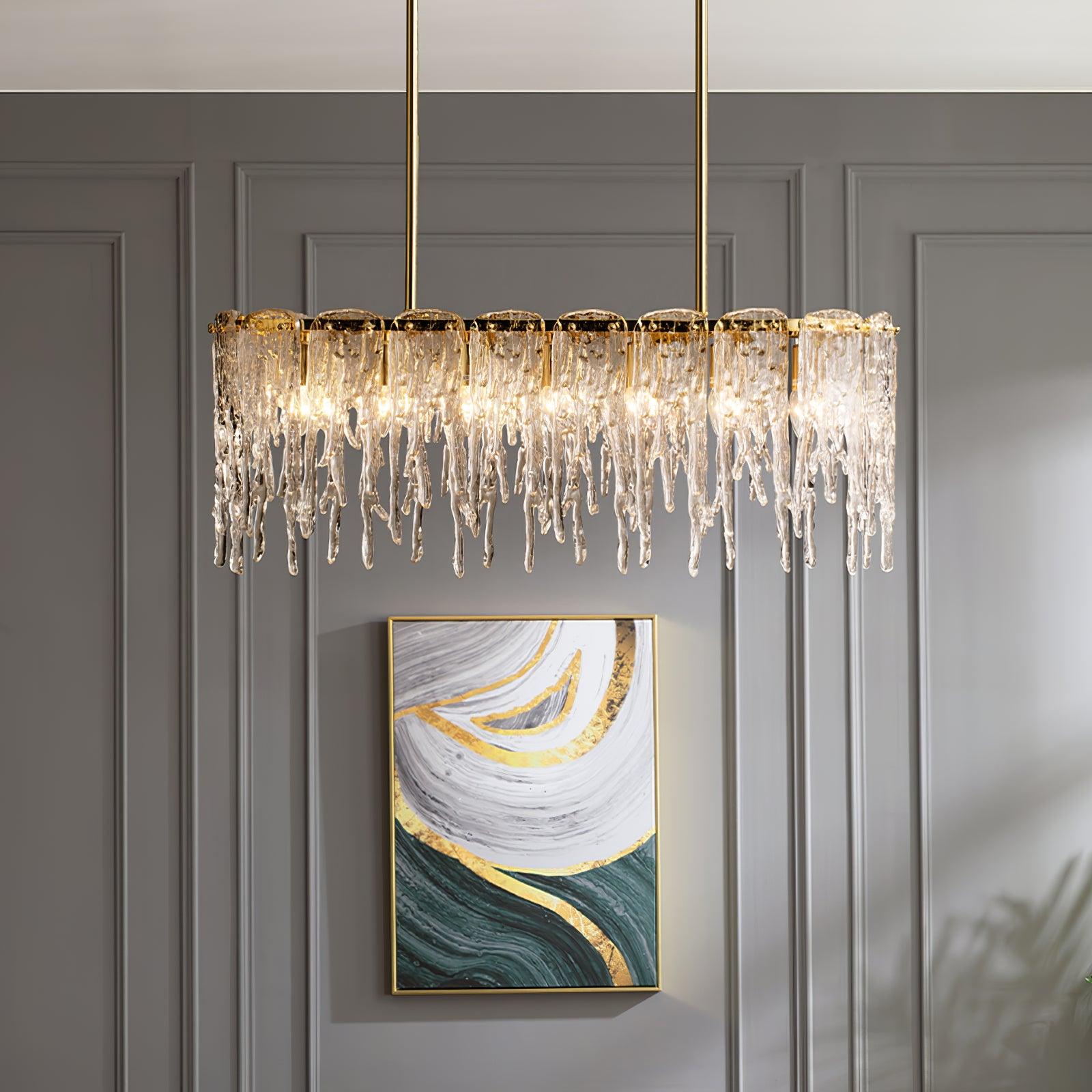 Cathaa Postmoderne Luxus-Kronleuchter "Rectangular Icicle" aus Glas und Kristall-Letslighting