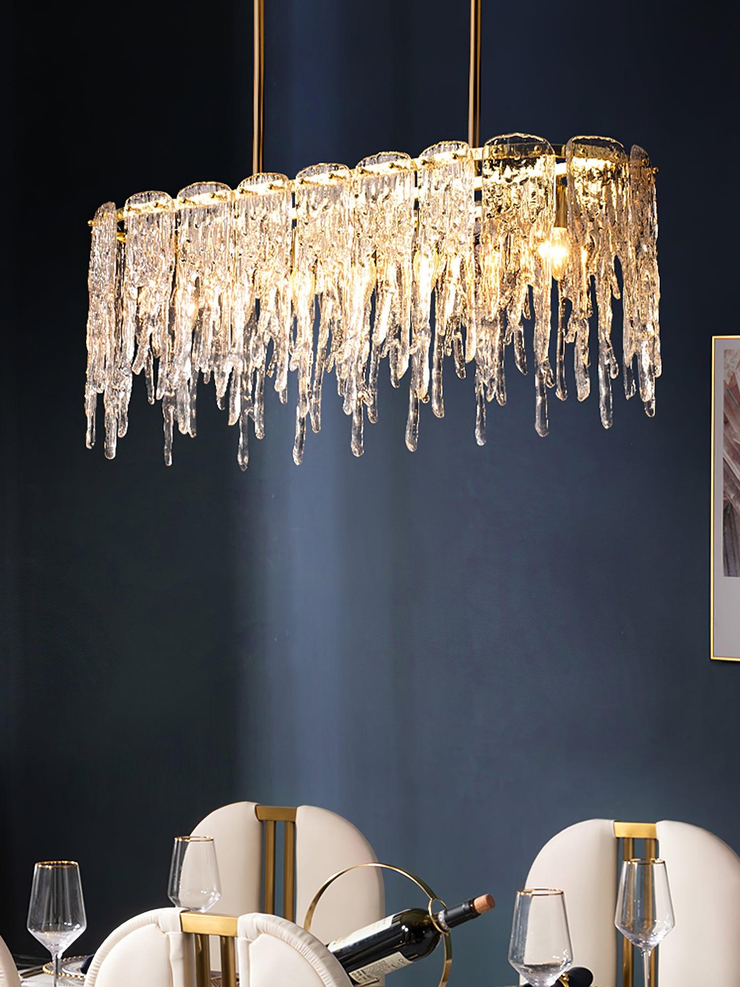 Cathaa Postmoderne Luxus-Kronleuchter "Rectangular Icicle" aus Glas und Kristall-Letslighting