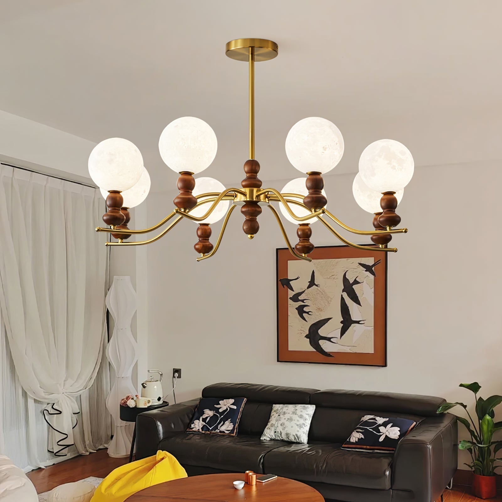Lustra Kronleuchter Messing Holz Globe Classic-Letslighting