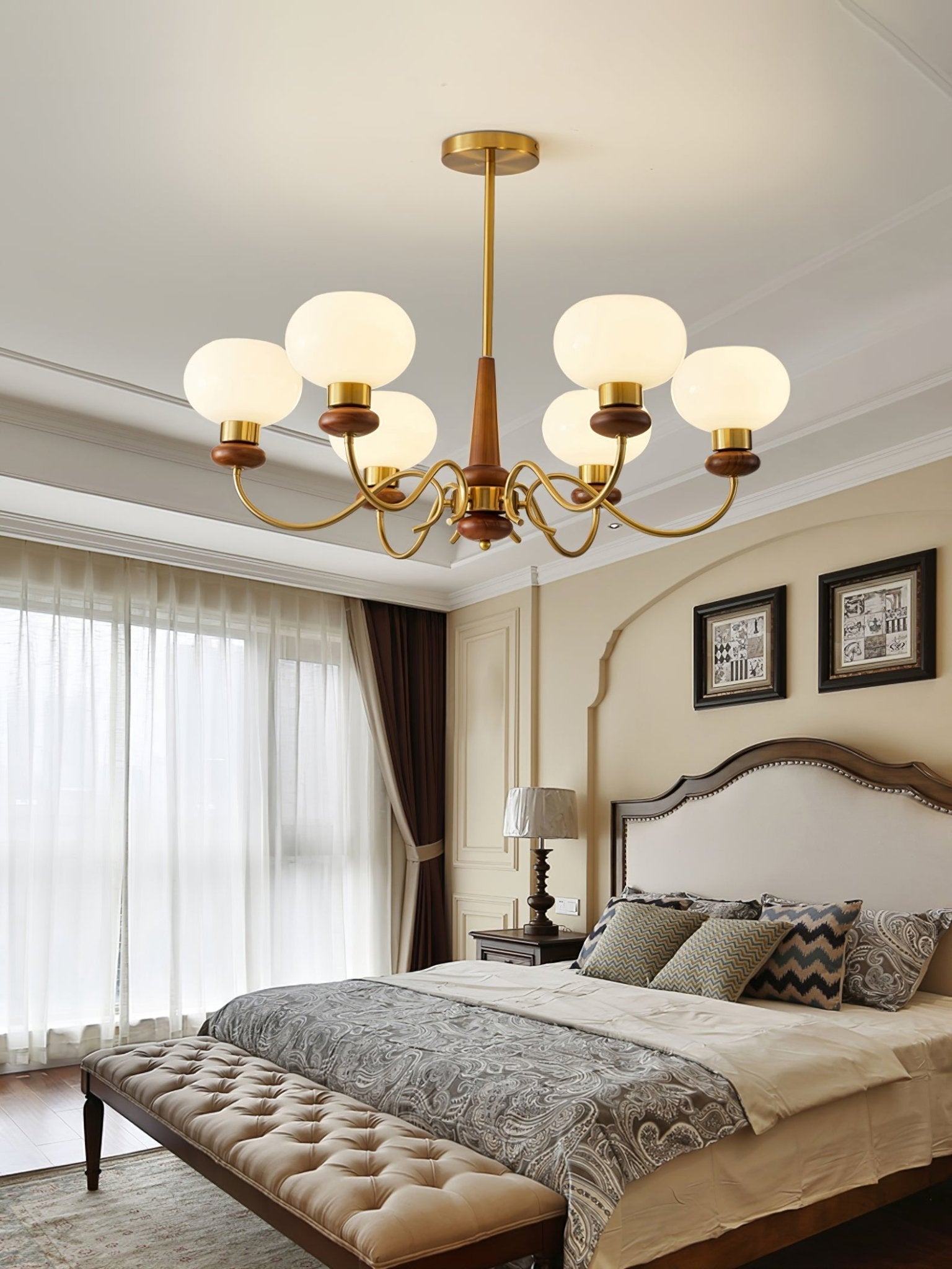 Lustra Kronleuchter Messing Holz Globe Classic-Letslighting