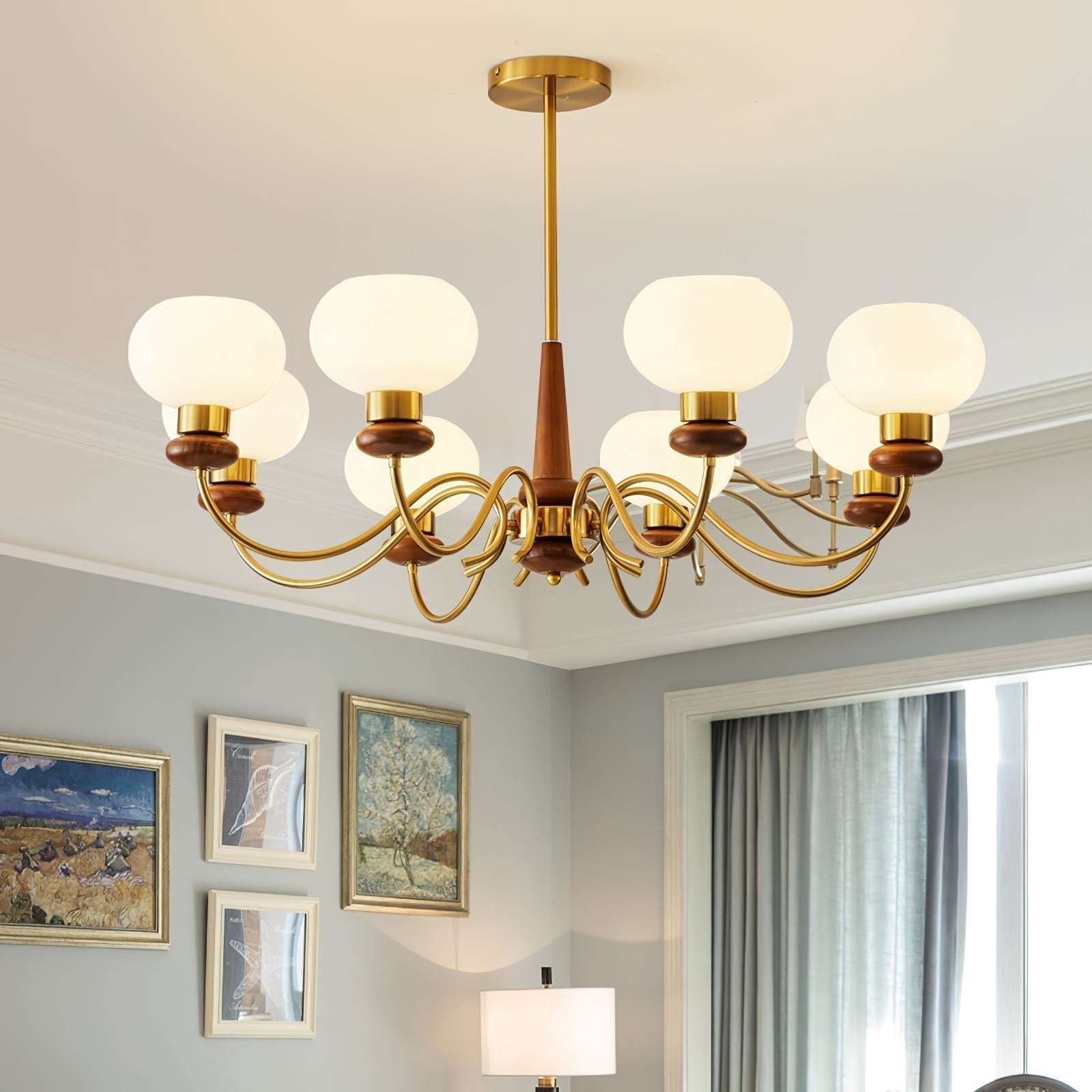 Lustra Kronleuchter Messing Holz Globe Classic-Letslighting