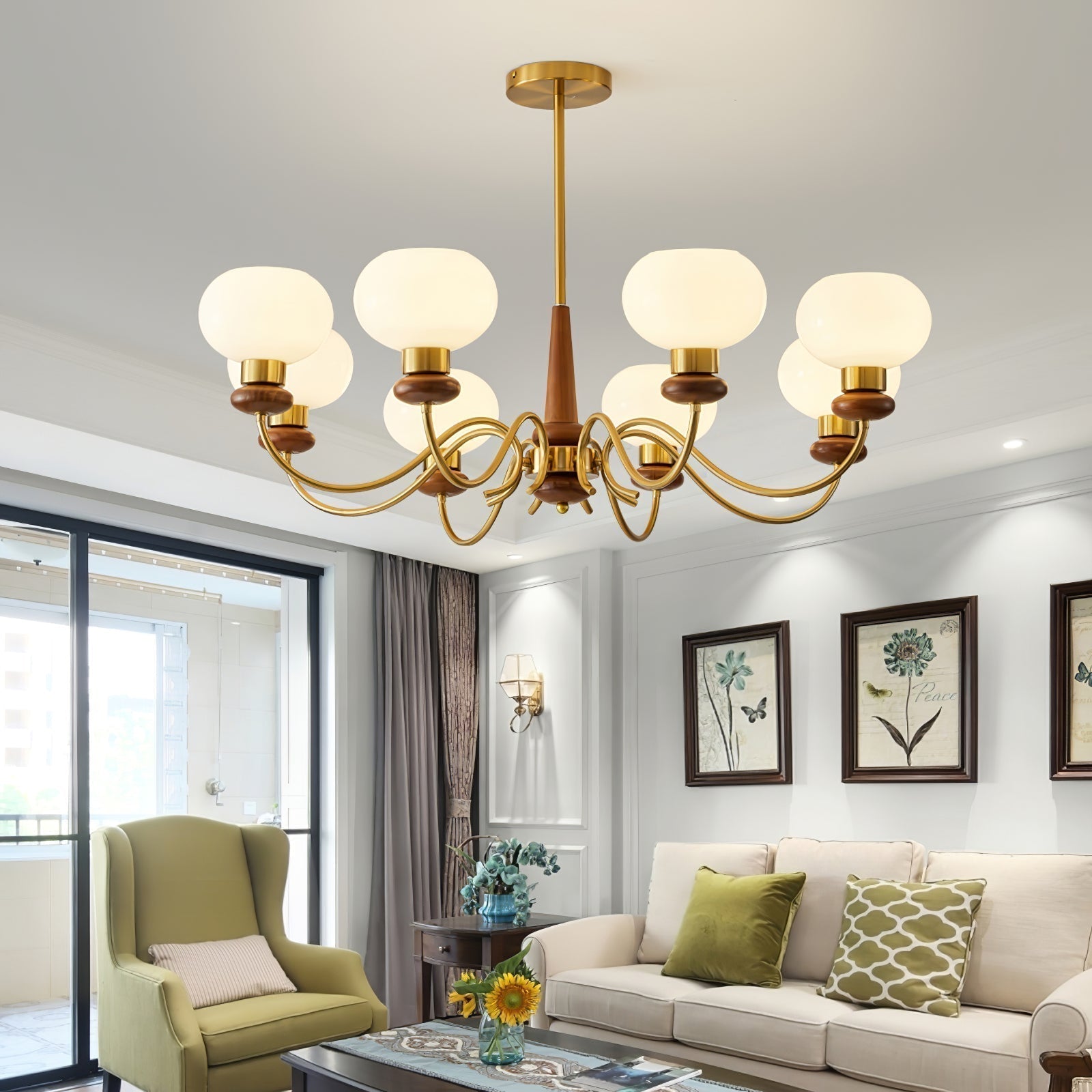 Lustra Kronleuchter Messing Holz Globe Classic-Letslighting