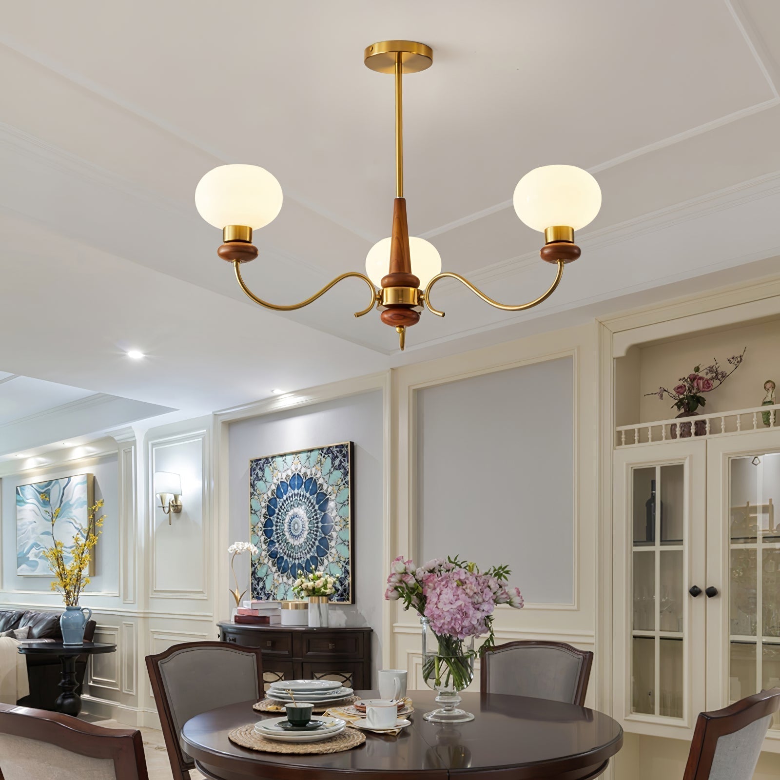 Lustra Kronleuchter Messing Holz Globe Classic-Letslighting