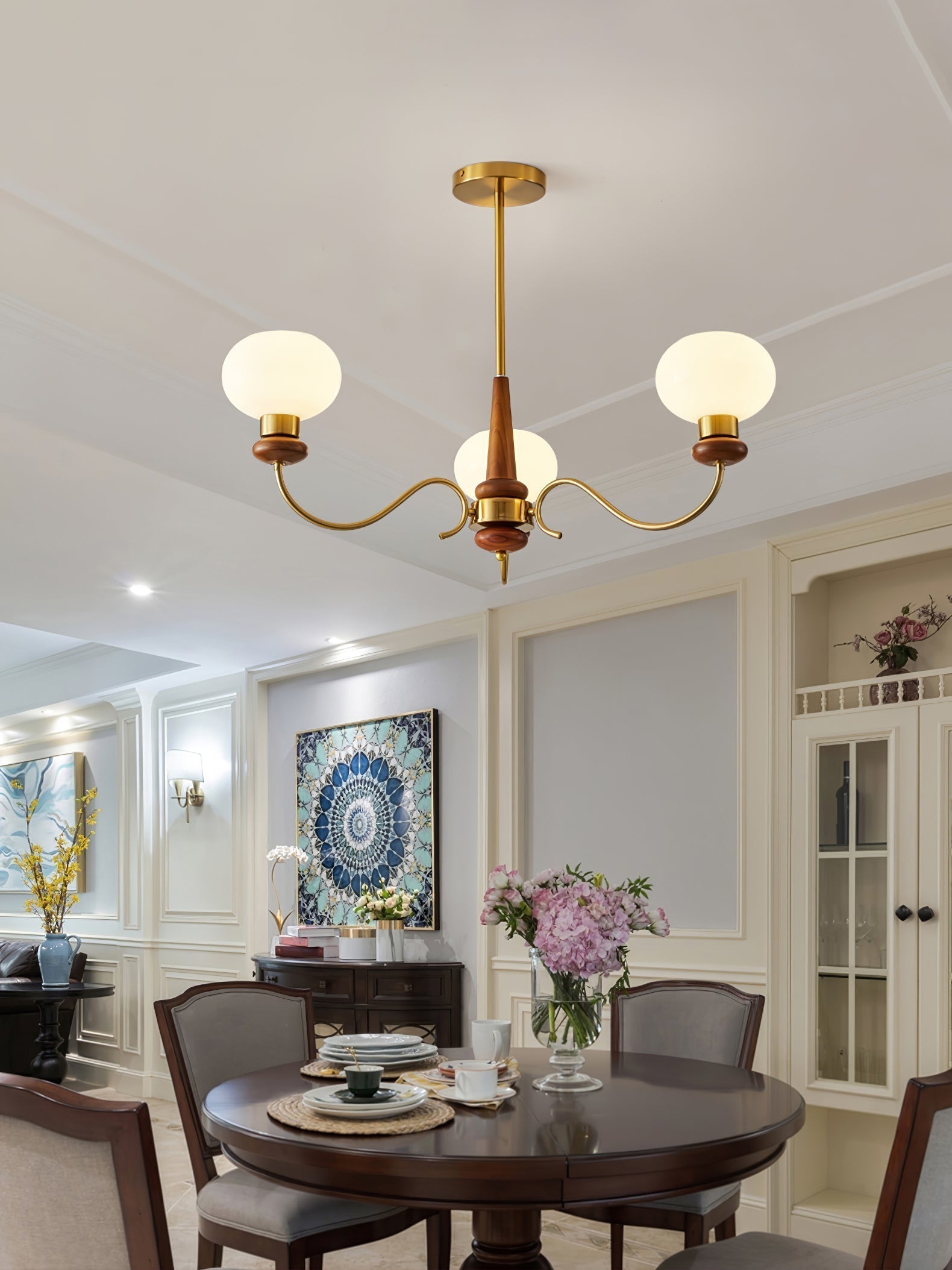 Lustra Kronleuchter Messing Holz Globe Classic-Letslighting