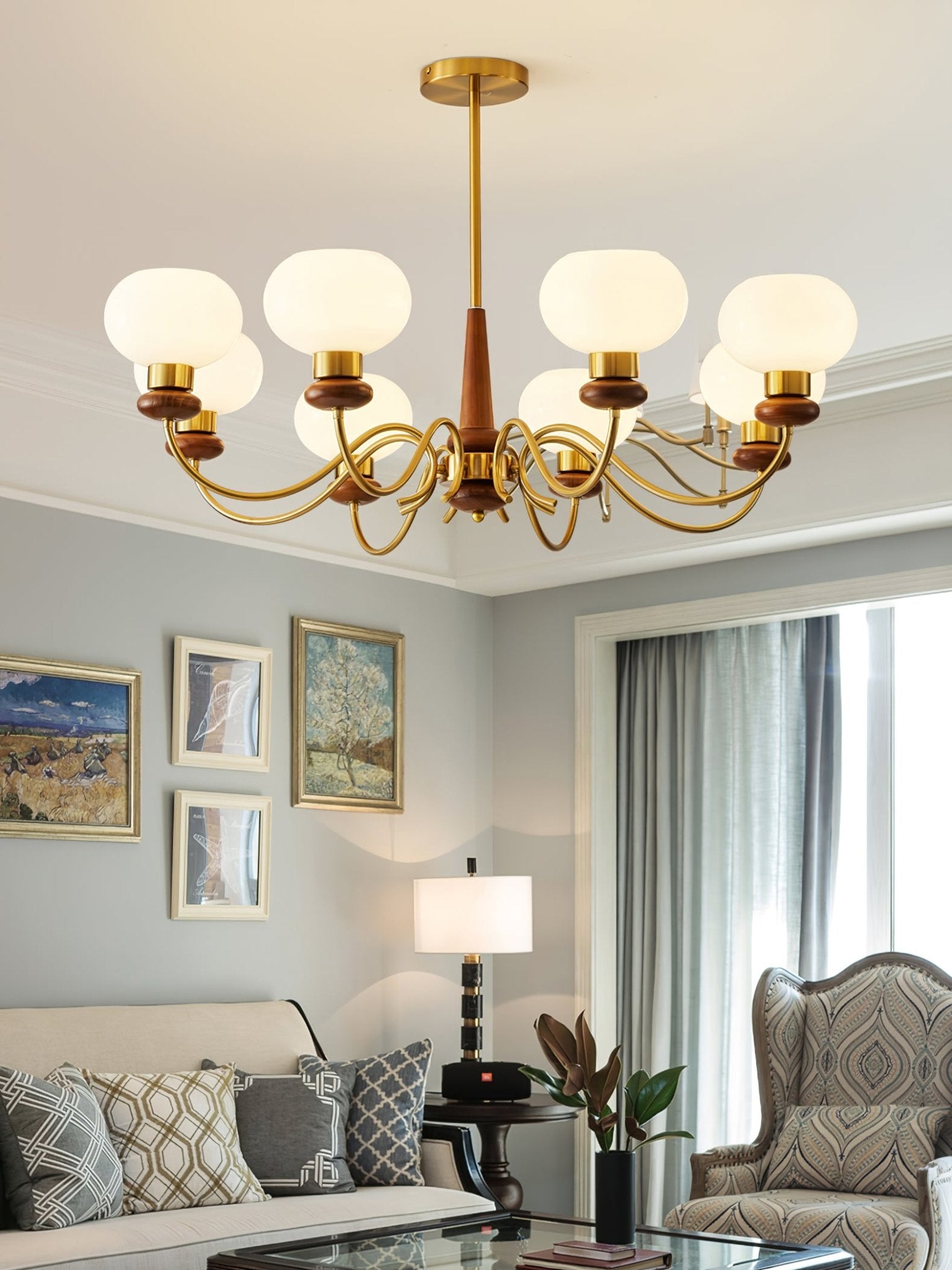 Lustra Kronleuchter Messing Holz Globe Classic-Letslighting