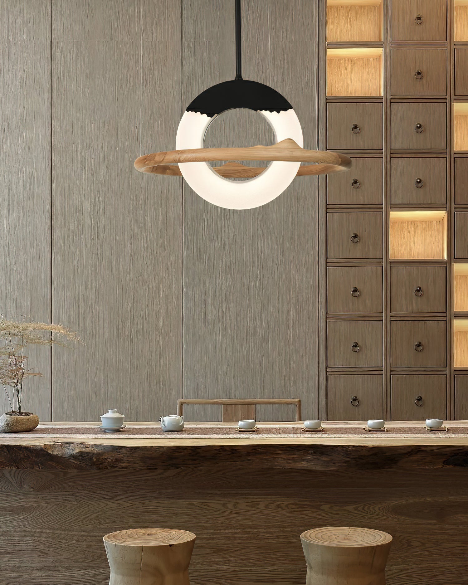 Mytalan Kreisförmige Pendelleuchte aus Holz-Letslighting