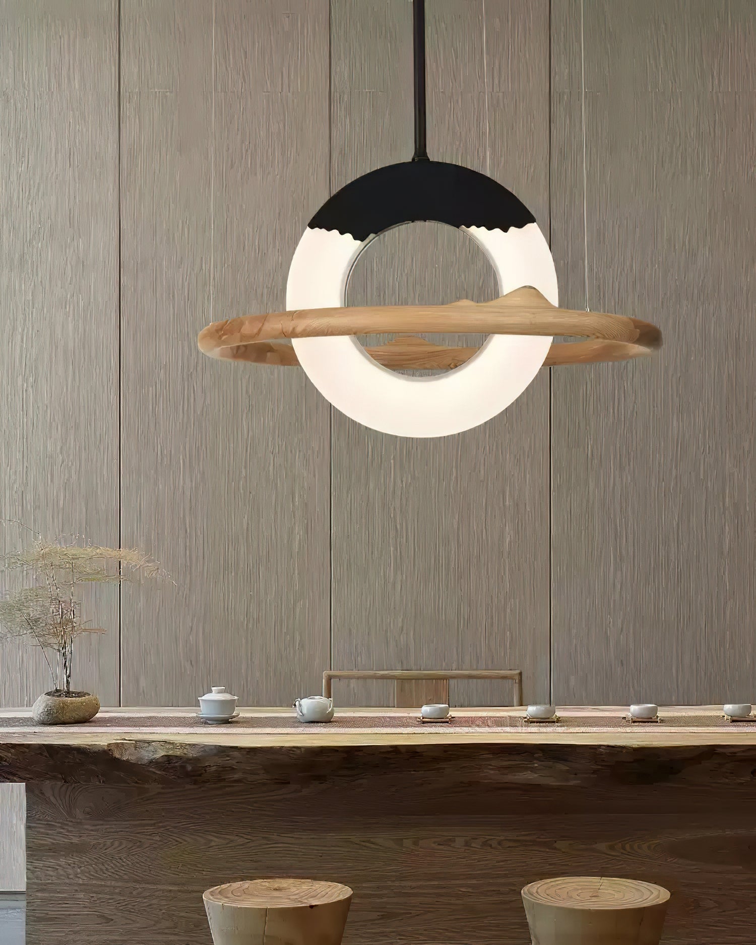Mytalan Kreisförmige Pendelleuchte aus Holz-Letslighting