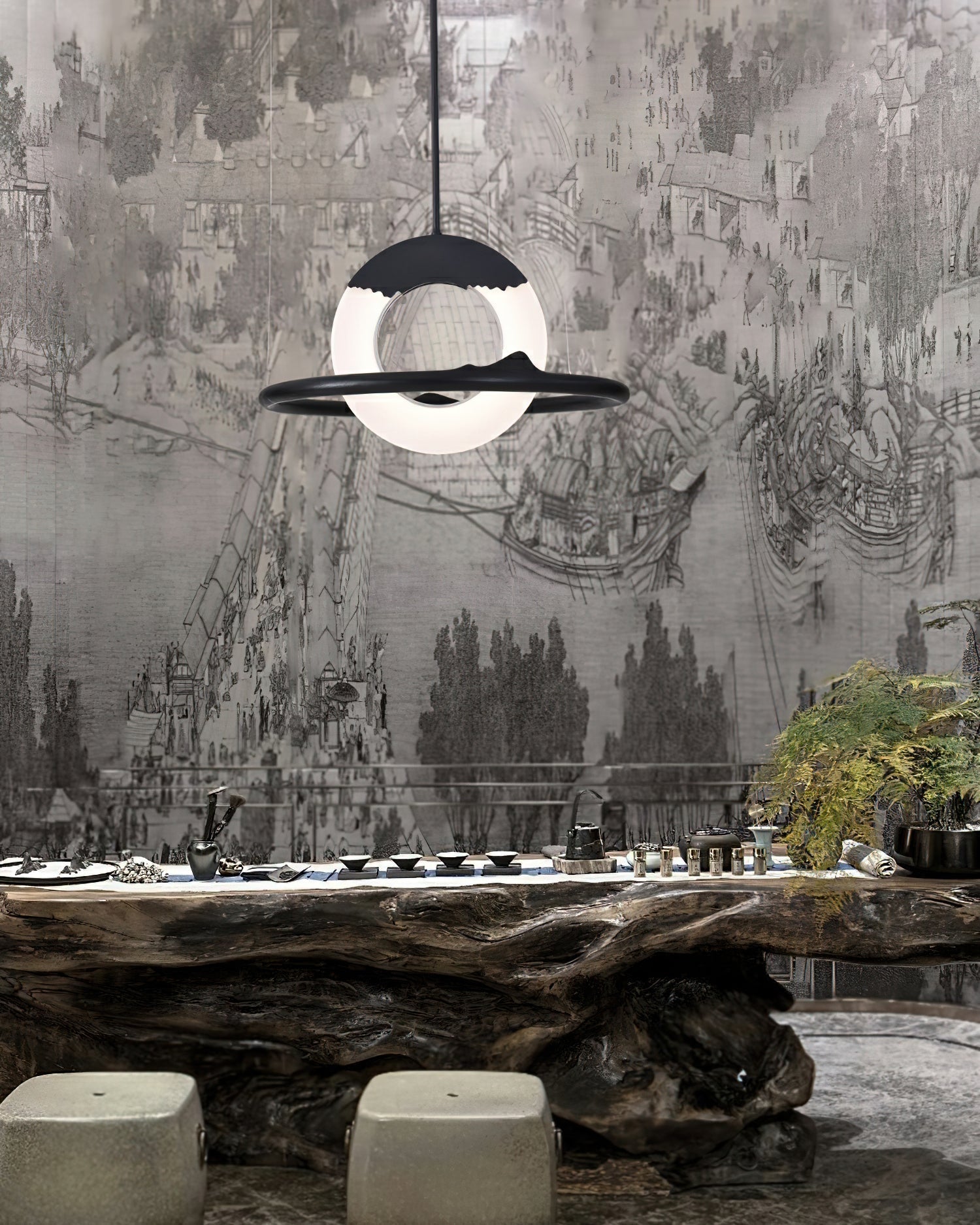 Mytalan Kreisförmige Pendelleuchte aus Holz-Letslighting