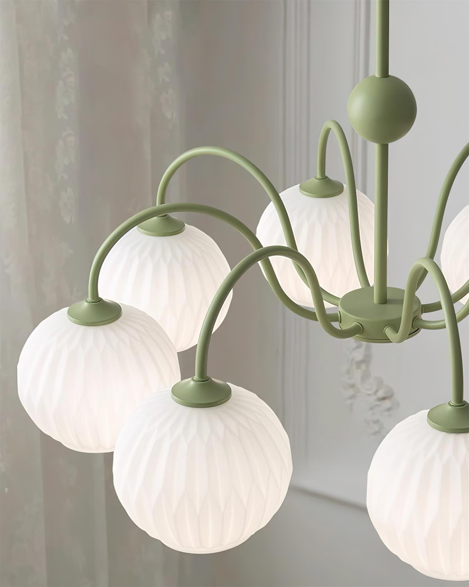 Lustra Chandelier Green Ribbed Glass Modern 8-Light-Letslighting