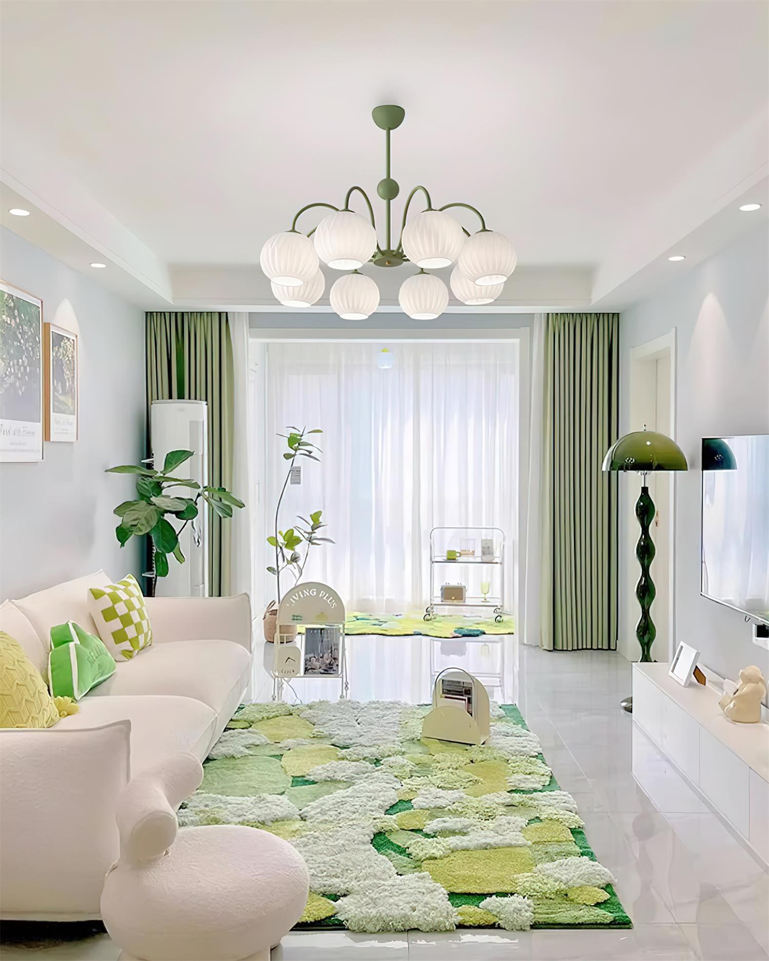 Lustra Chandelier Green Ribbed Glass Modern 8-Light-Letslighting