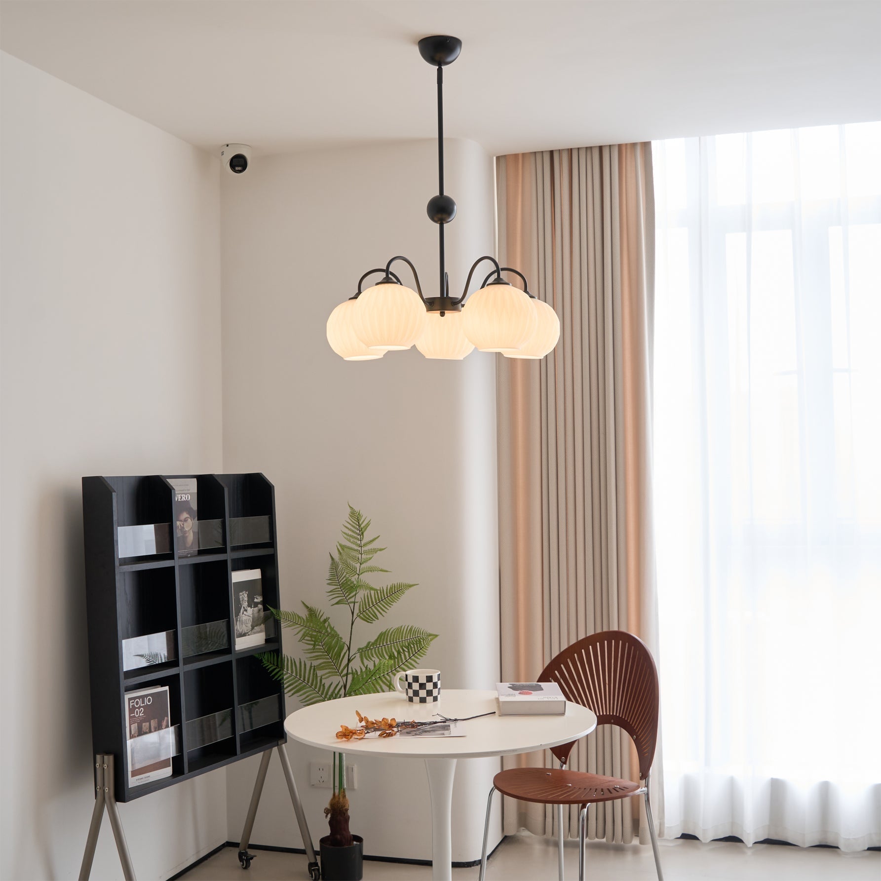 Lustra Chandelier Green Ribbed Glass Modern 8-Light-Letslighting
