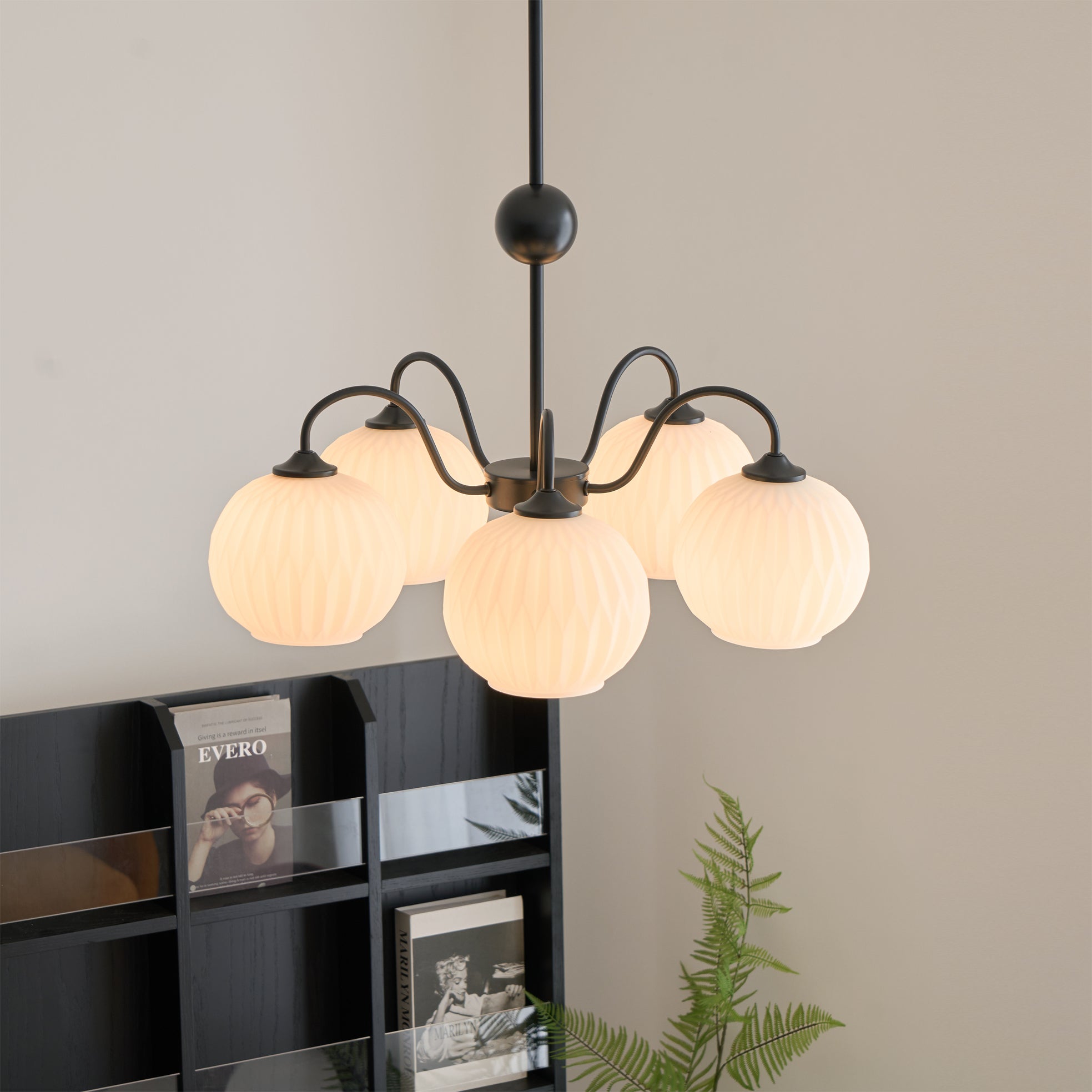 Lustra Chandelier Green Ribbed Glass Modern 8-Light-Letslighting