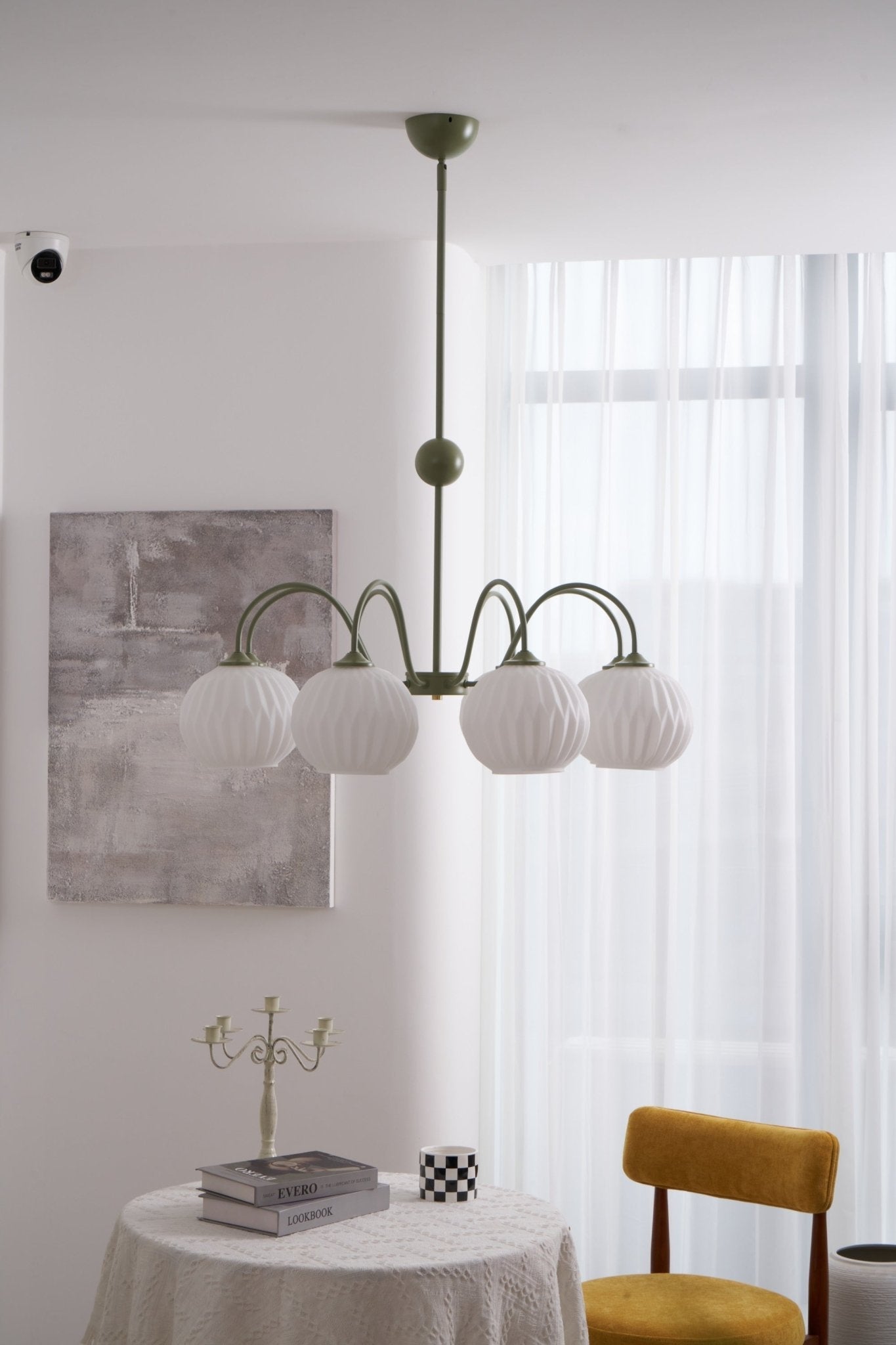 Lustra Chandelier Green Ribbed Glass Modern 8-Light-Letslighting