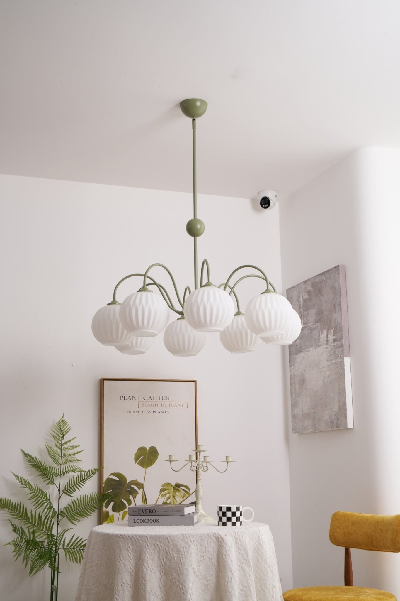 Lustra Chandelier Green Ribbed Glass Modern 8-Light-Letslighting