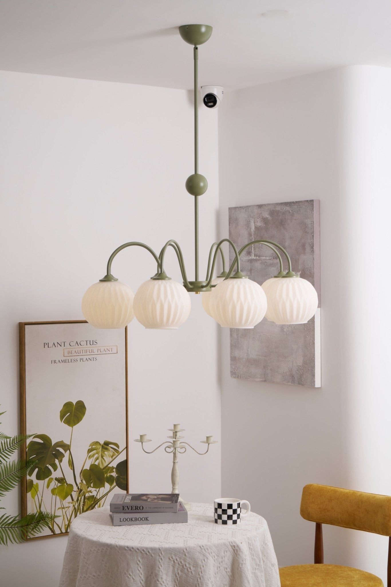 Lustra Chandelier Green Ribbed Glass Modern 8-Light-Letslighting