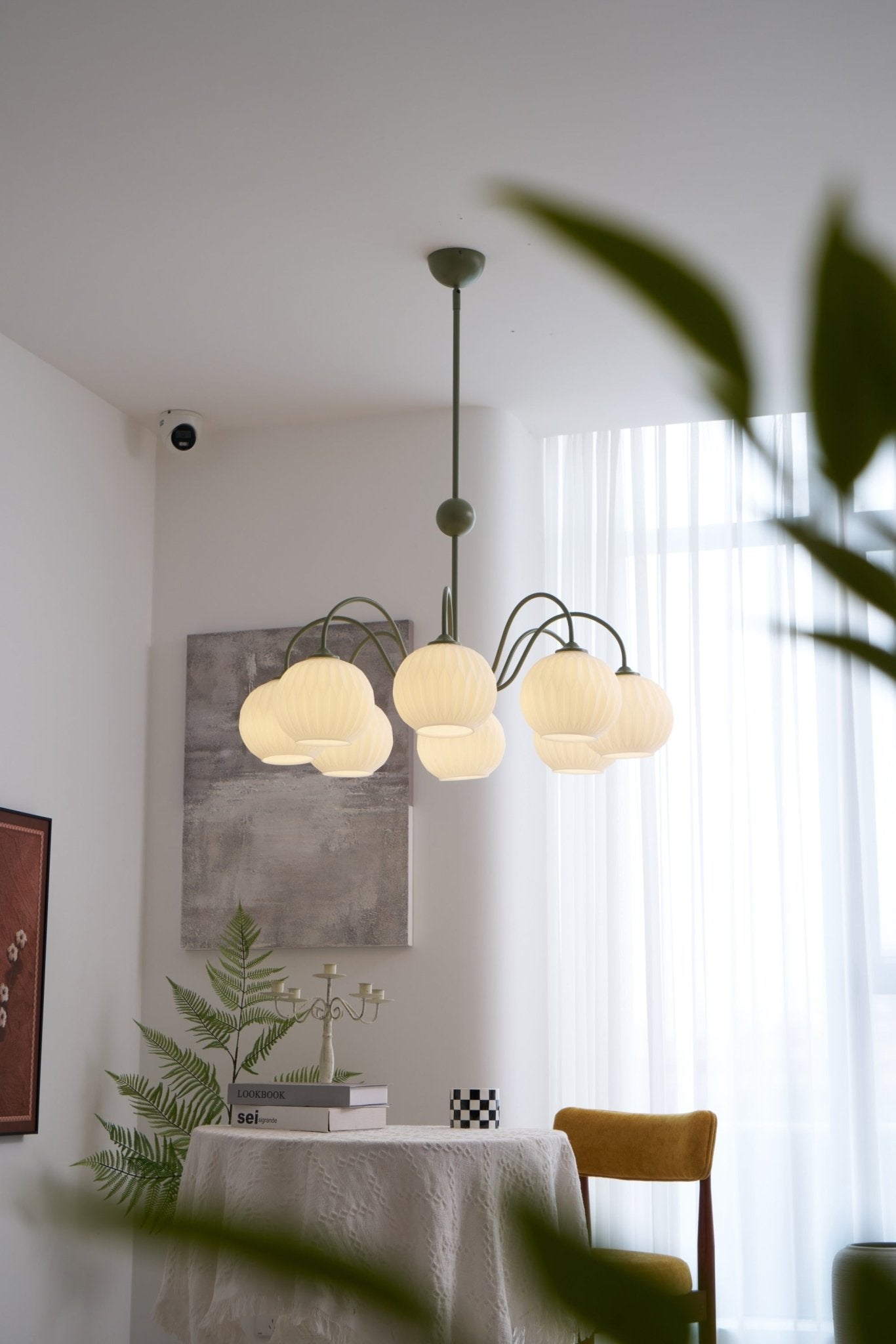 Lustra Chandelier Green Ribbed Glass Modern 8-Light-Letslighting