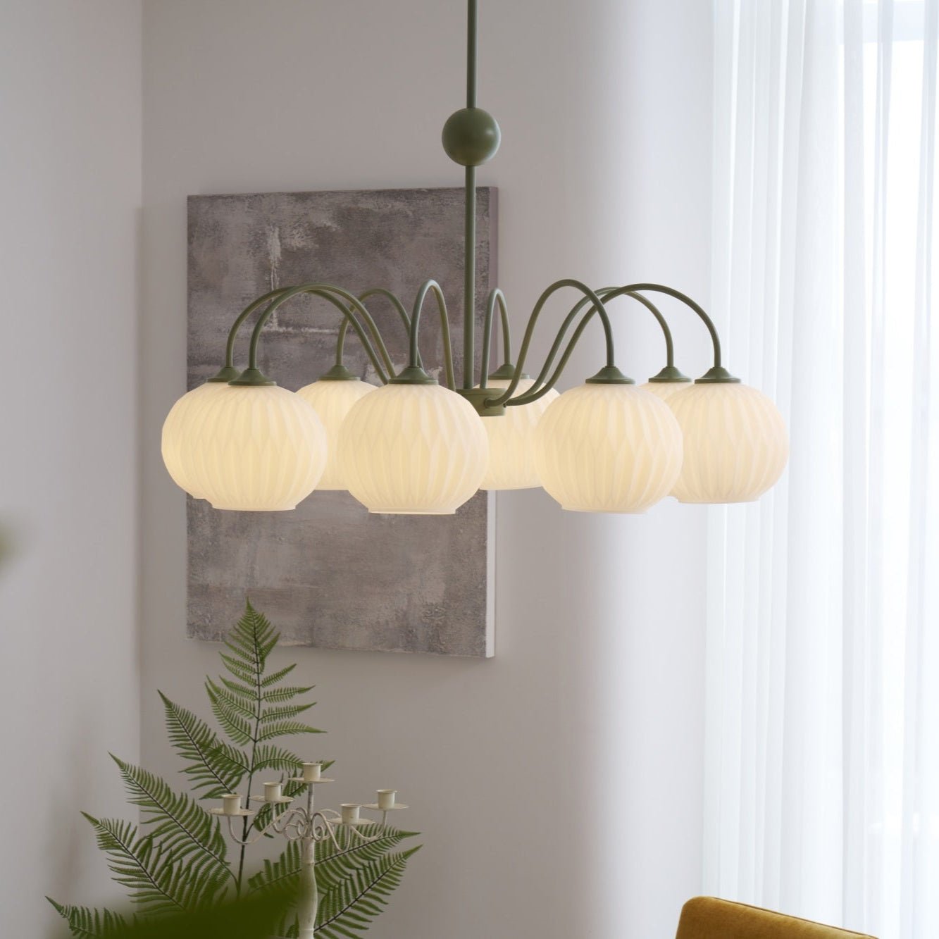 Lustra Chandelier Green Ribbed Glass Modern 8-Light-Letslighting