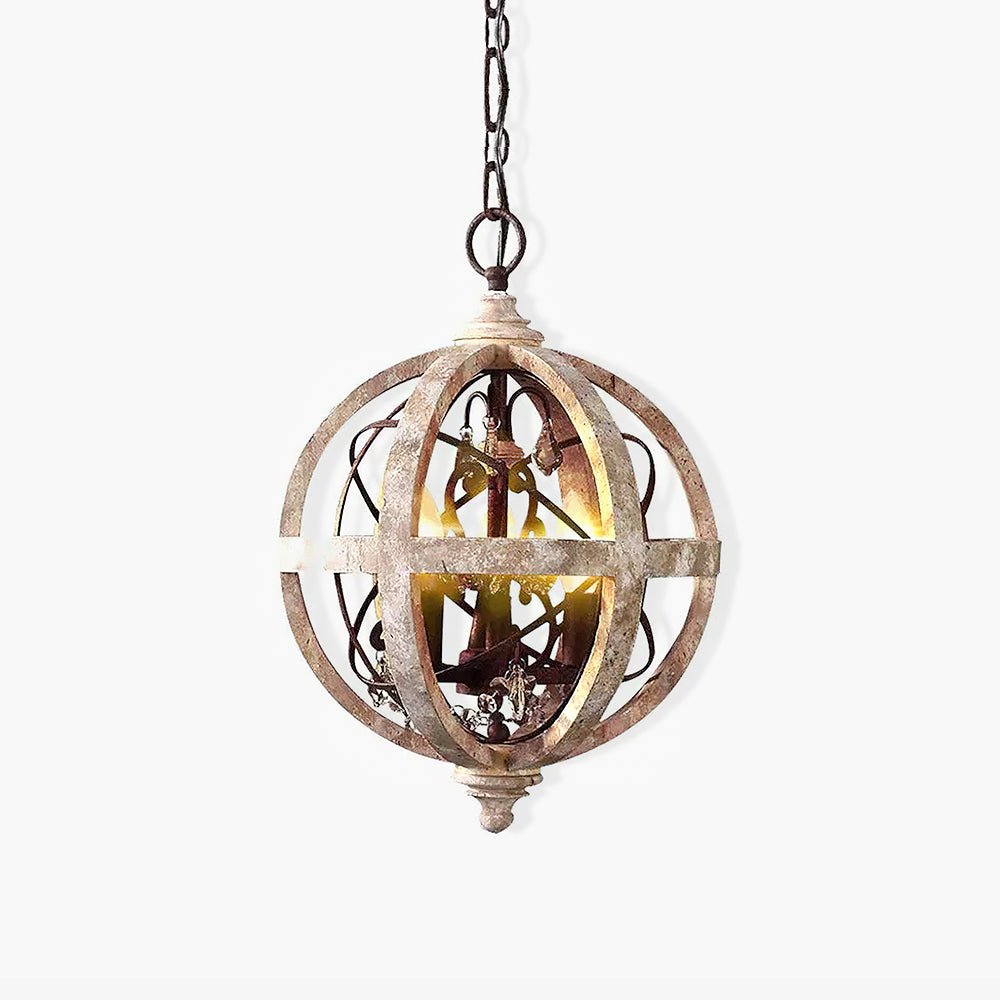 Lustra Kronleuchter Retro Globus mit Patiniertem Holz-Letslighting