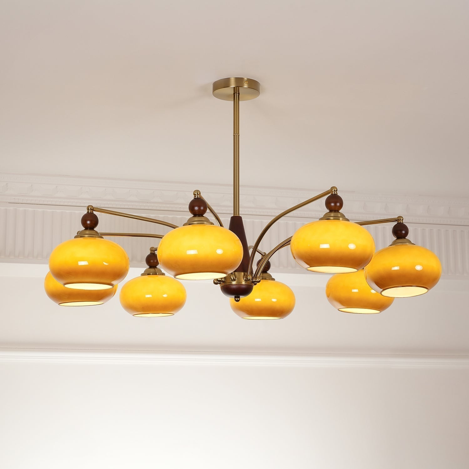 Lustra Retro Pendelleuchte Gelbes Glas Messing-Letslighting