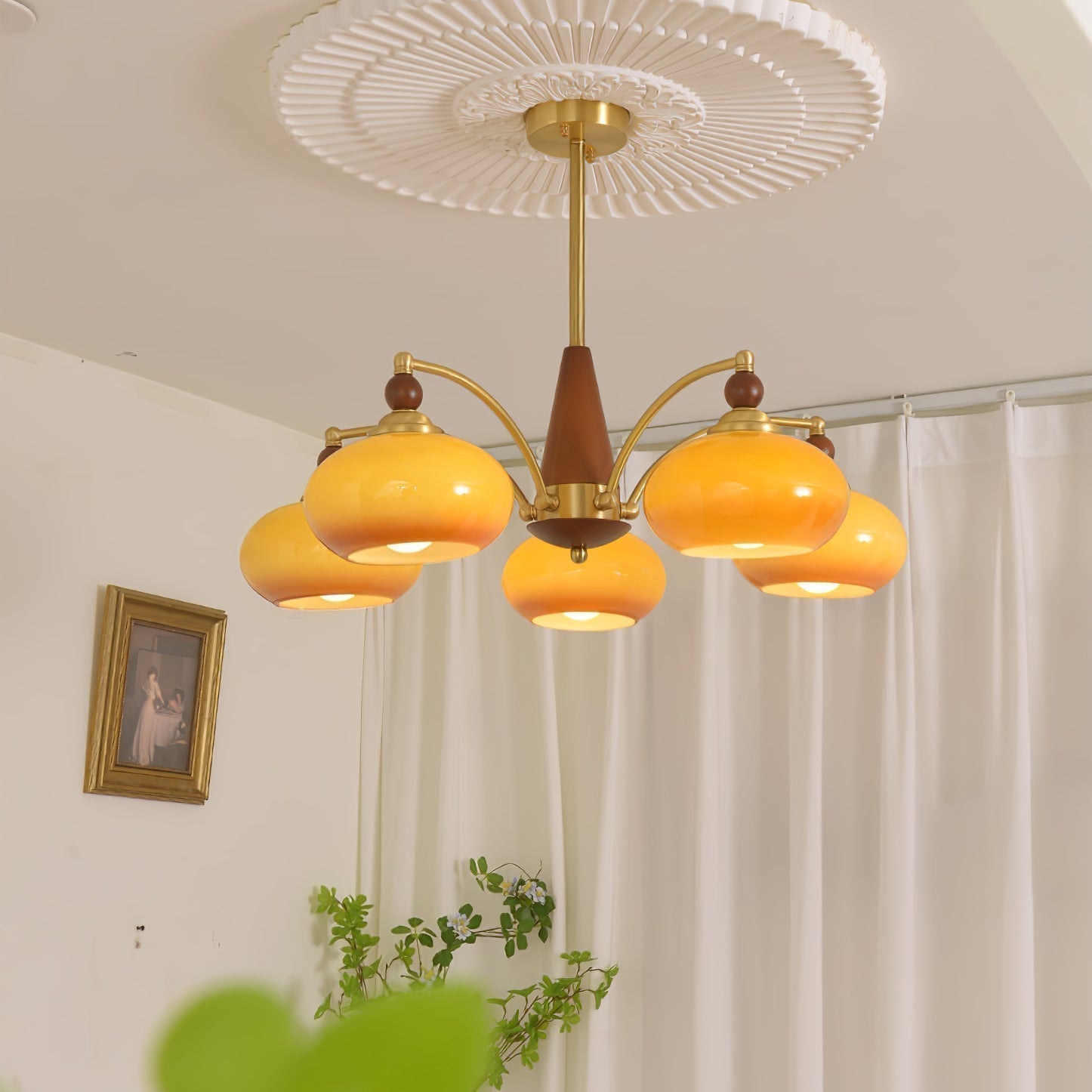 Lustra Retro Pendelleuchte Gelbes Glas Messing-Letslighting