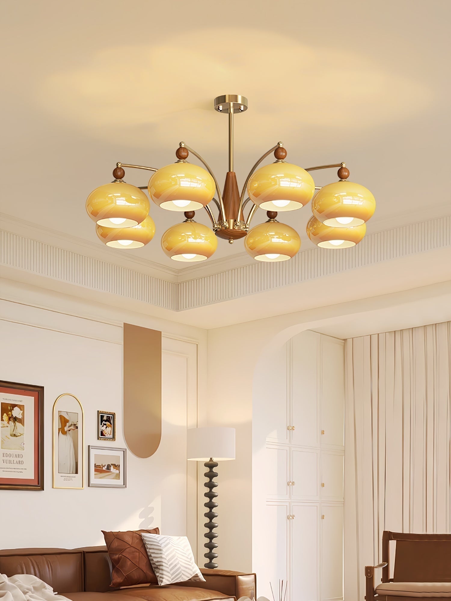 Lustra Retro Pendelleuchte Gelbes Glas Messing-Letslighting