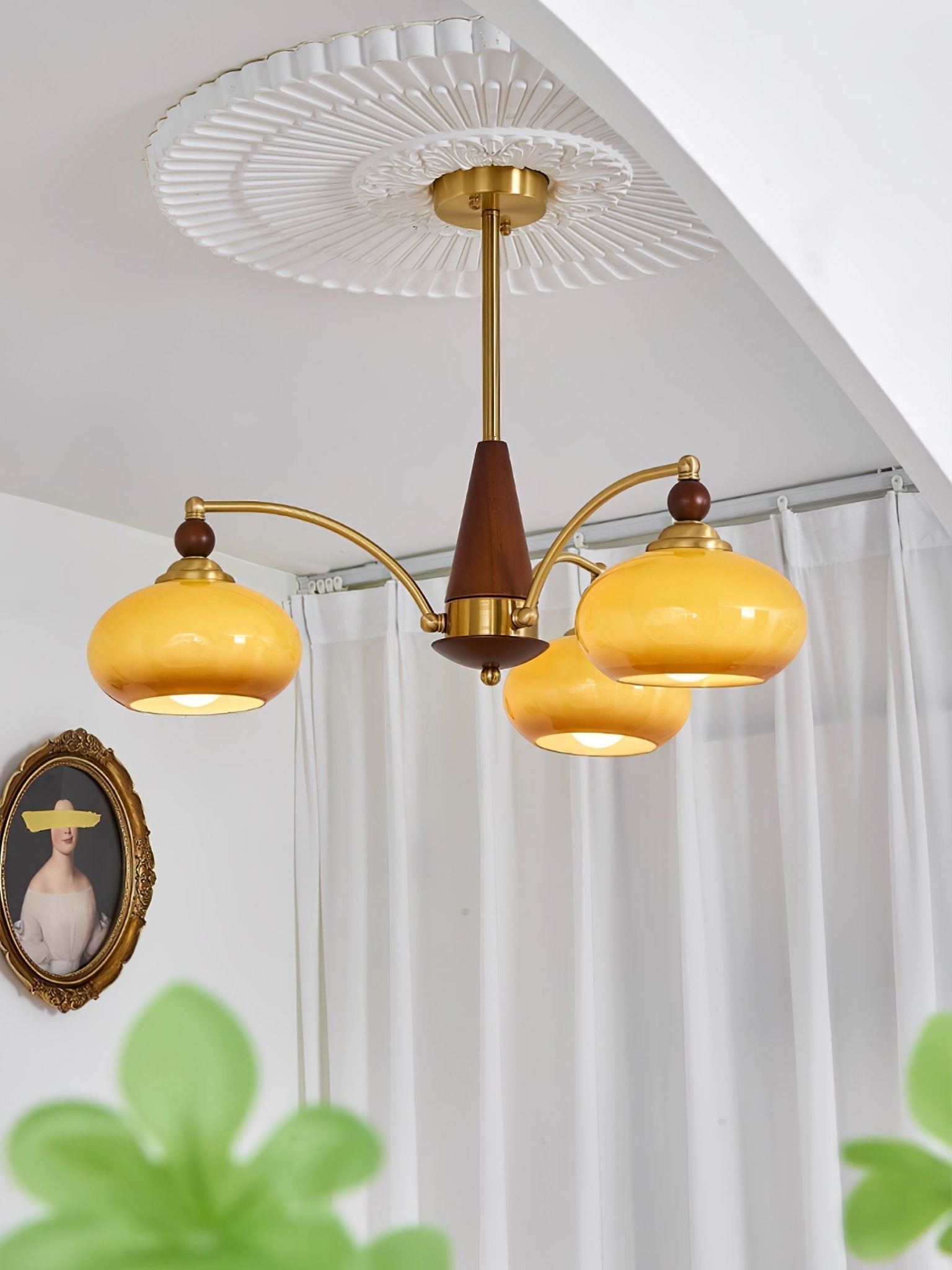 Lustra Retro Pendelleuchte Gelbes Glas Messing-Letslighting