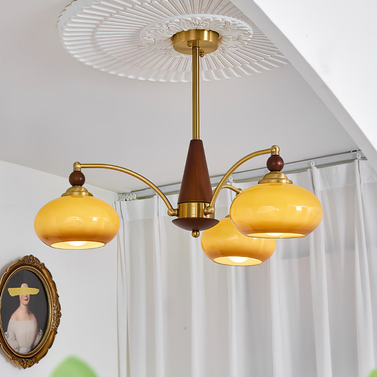 Lustra Retro Pendelleuchte Gelbes Glas Messing-Letslighting