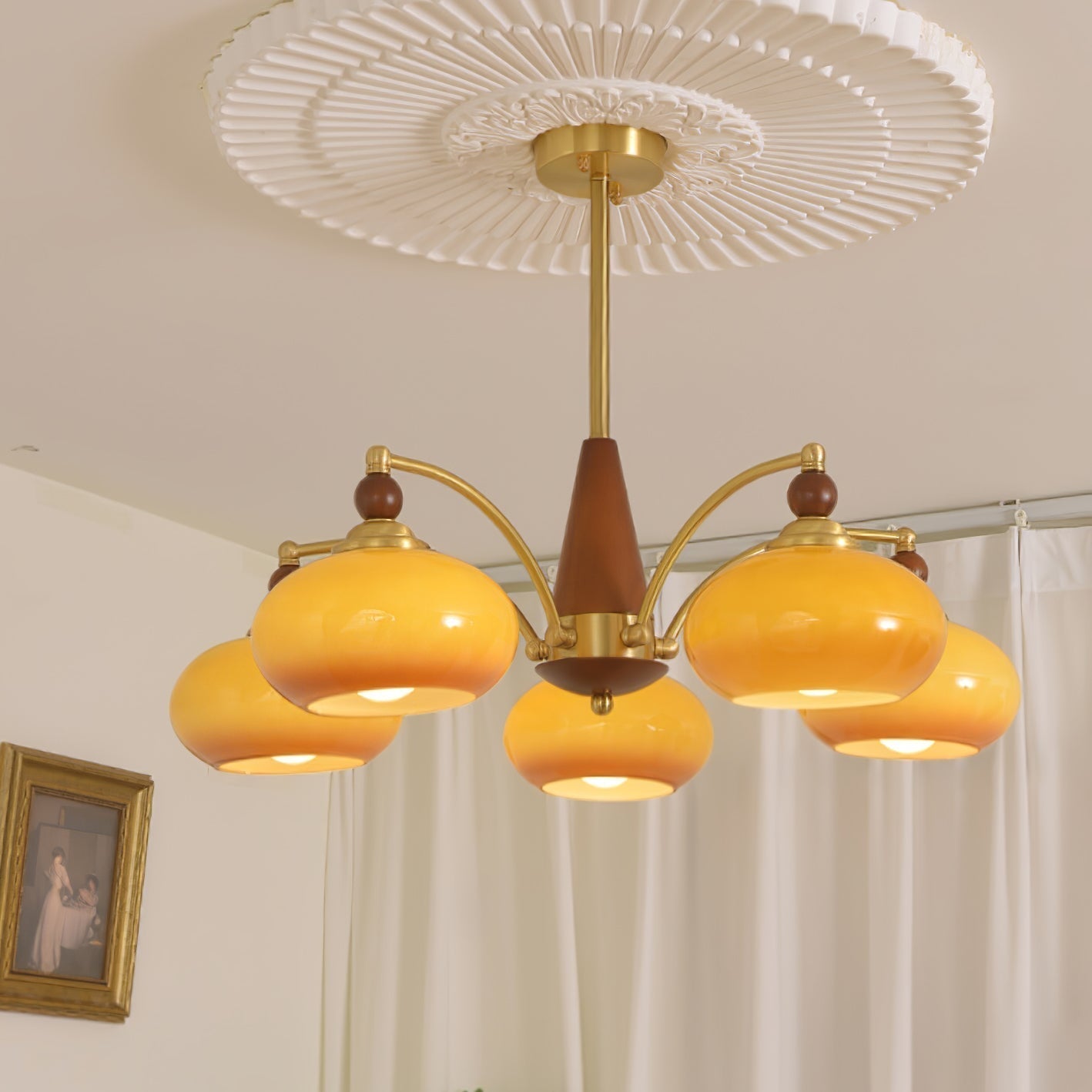 Lustra Retro Pendelleuchte Gelbes Glas Messing-Letslighting