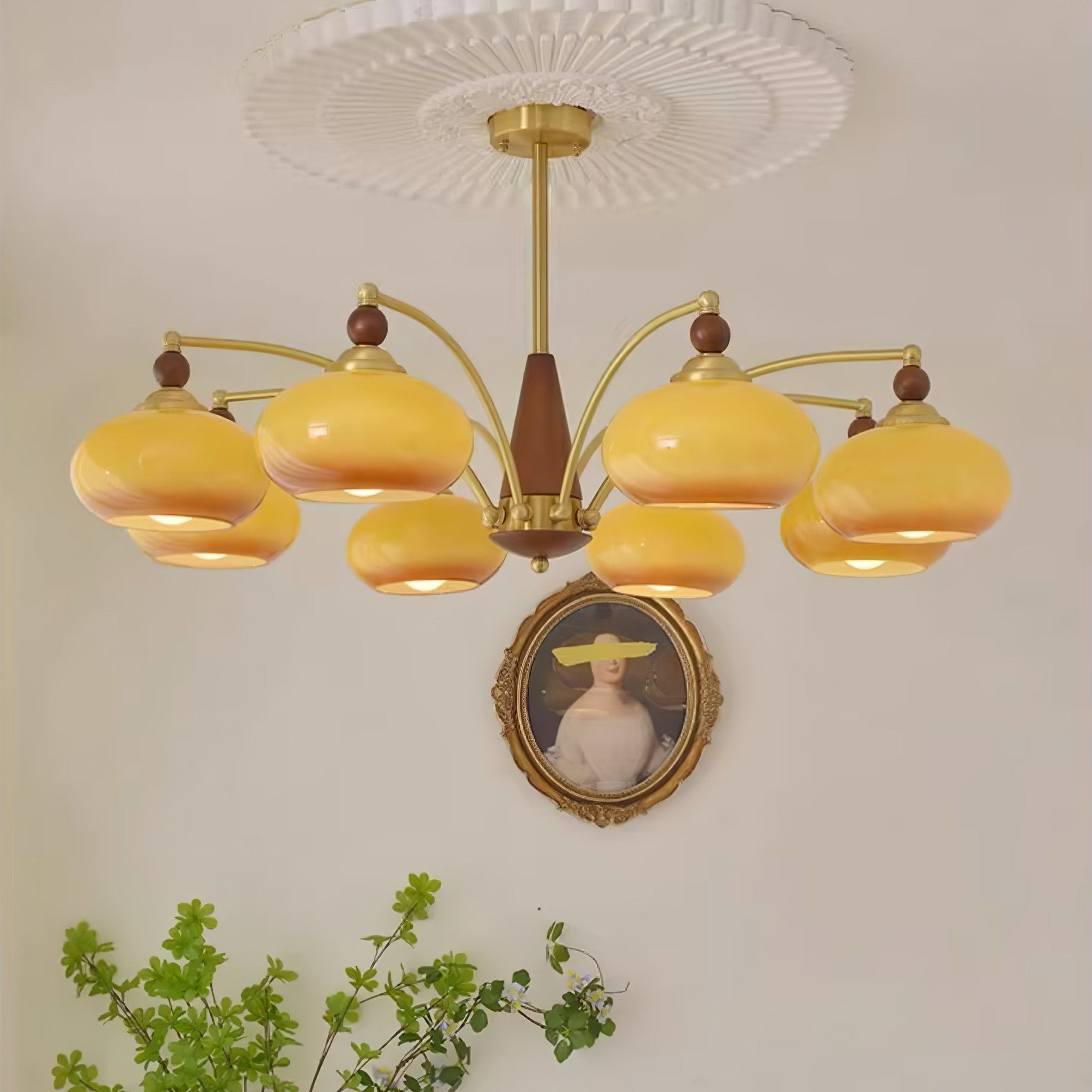 Lustra Retro Pendelleuchte Gelbes Glas Messing-Letslighting