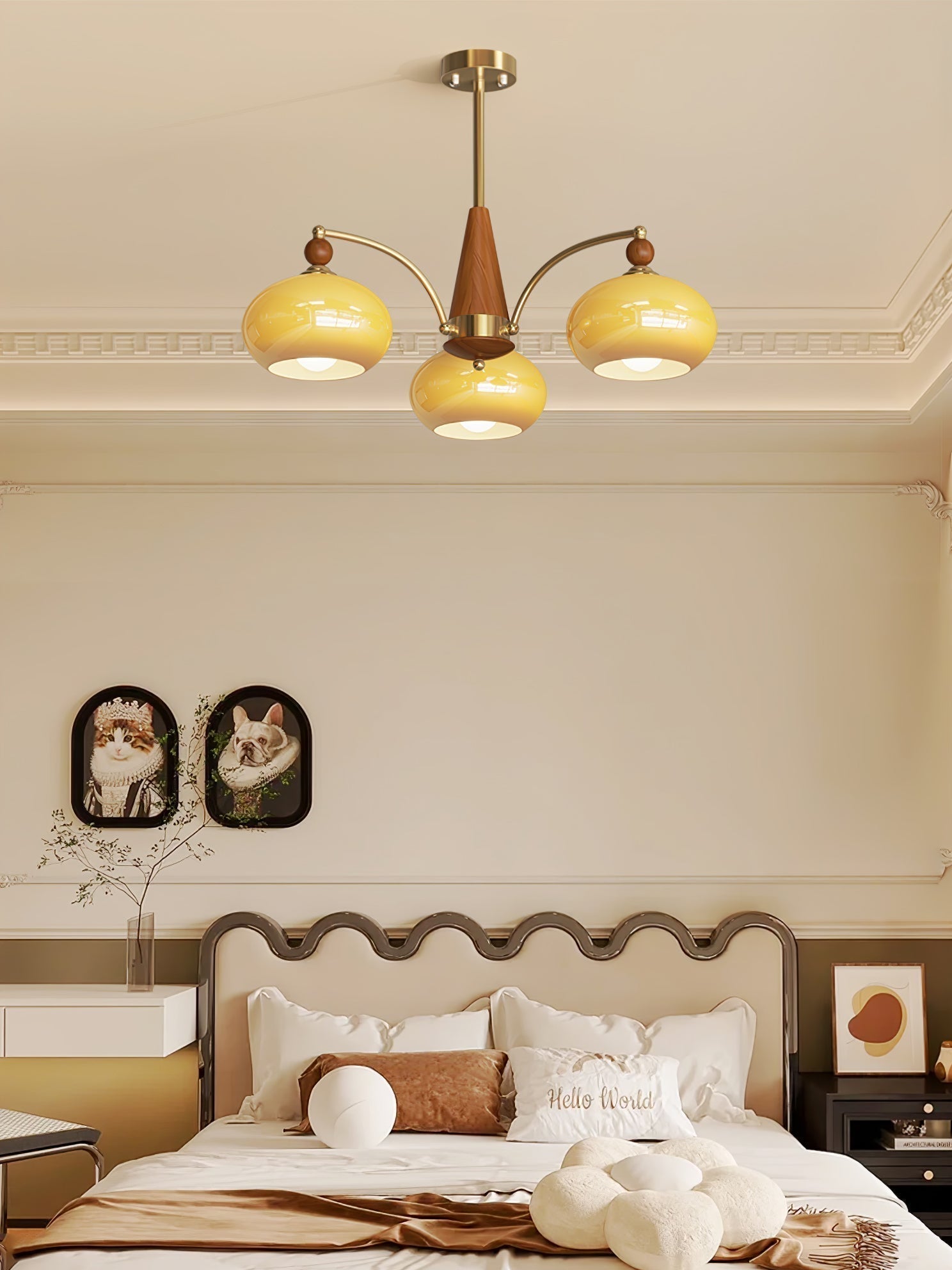 Lustra Retro Pendelleuchte Gelbes Glas Messing-Letslighting
