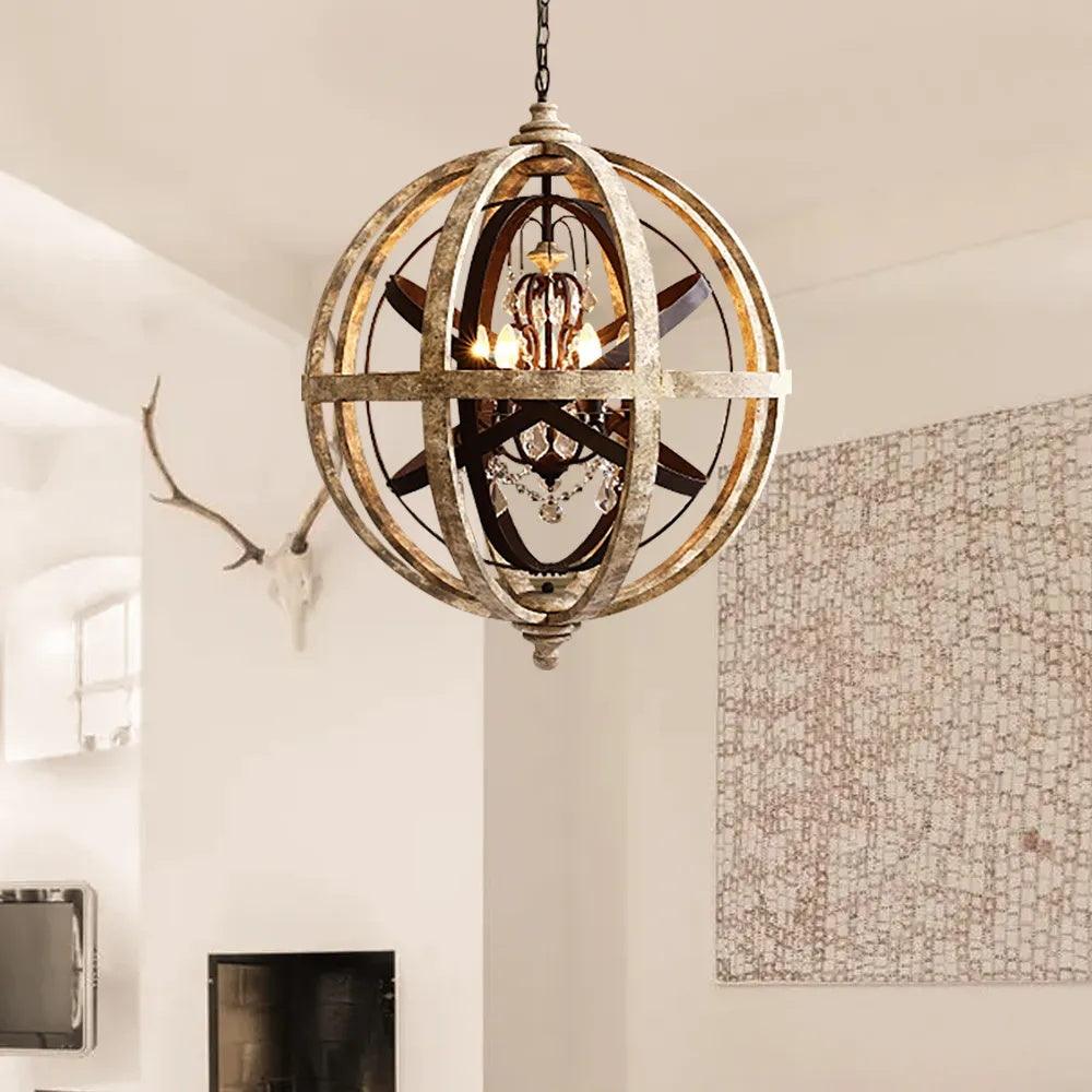 Lustra Kronleuchter Retro Globus mit Patiniertem Holz-Letslighting