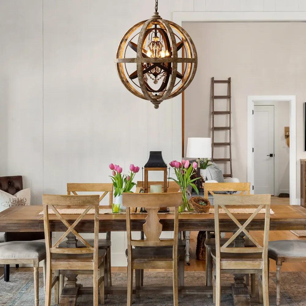 Lustra Kronleuchter Retro Globus mit Patiniertem Holz-Letslighting