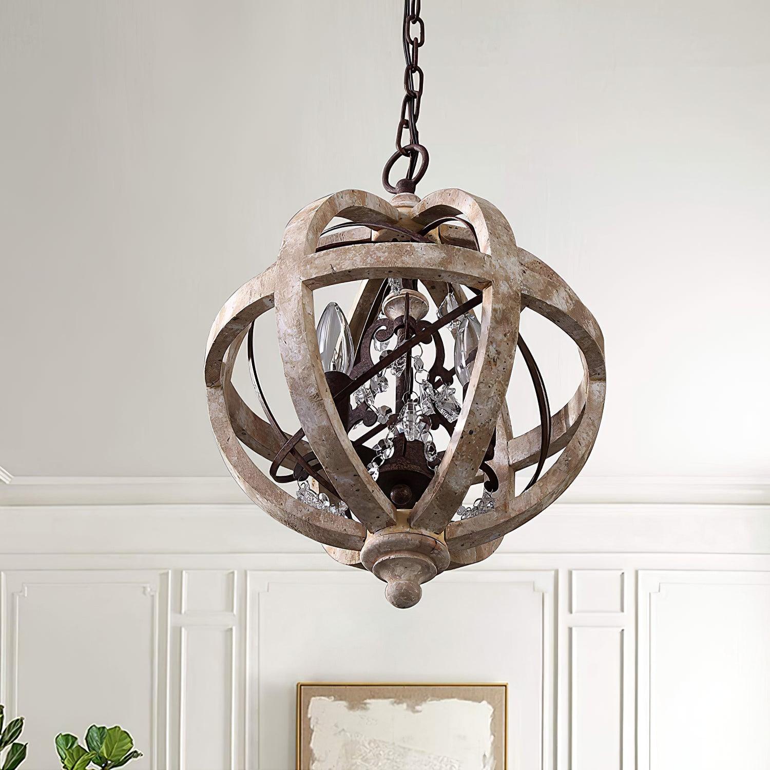 Lustra Kronleuchter Retro Globus mit Patiniertem Holz-Letslighting