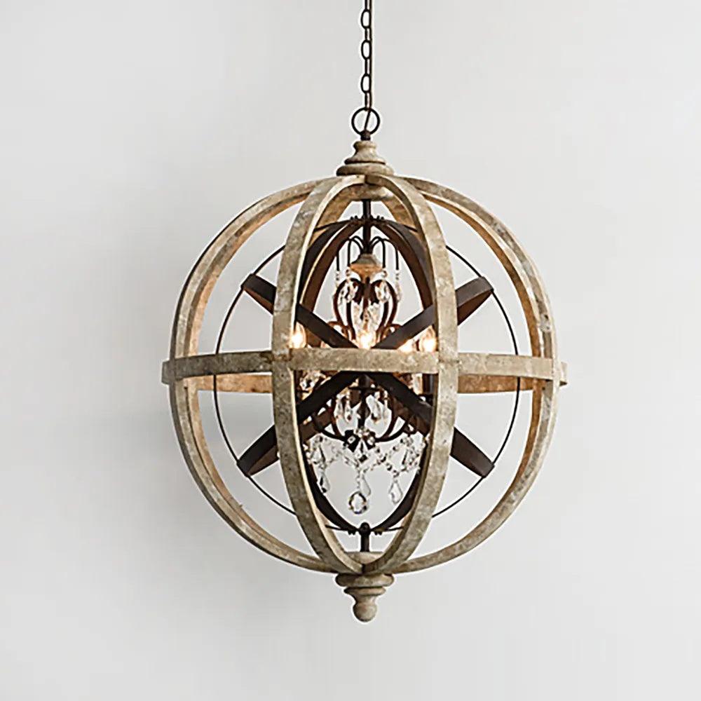 Lustra Kronleuchter Retro Globus mit Patiniertem Holz-Letslighting