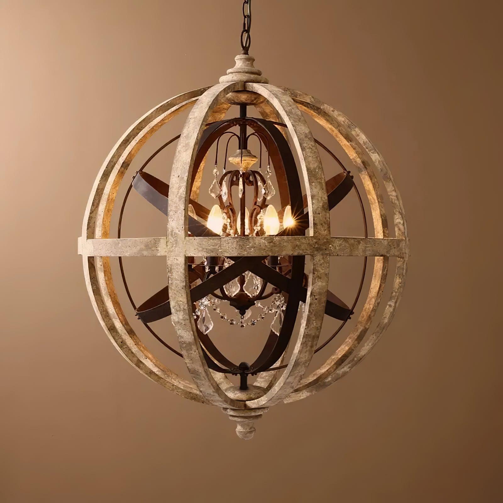 Lustra Kronleuchter Retro Globus mit Patiniertem Holz-Letslighting