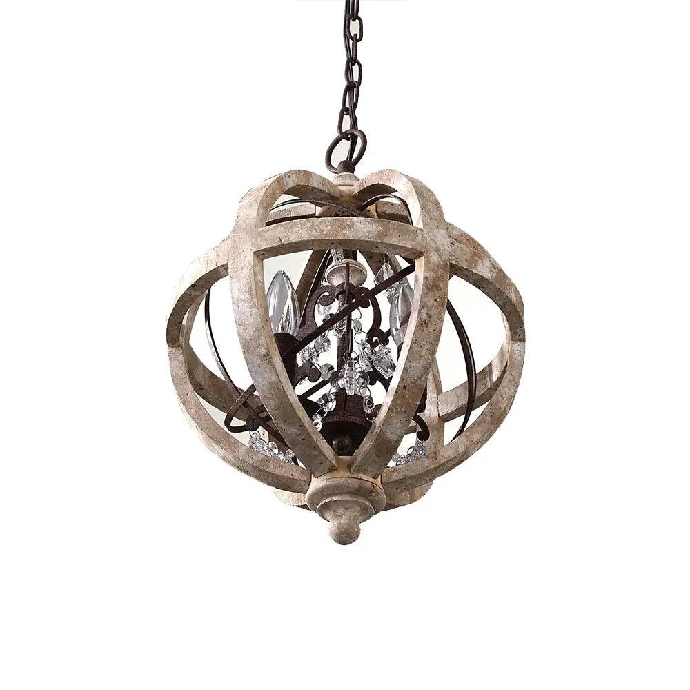 Lustra Kronleuchter Retro Globus mit Patiniertem Holz-Letslighting