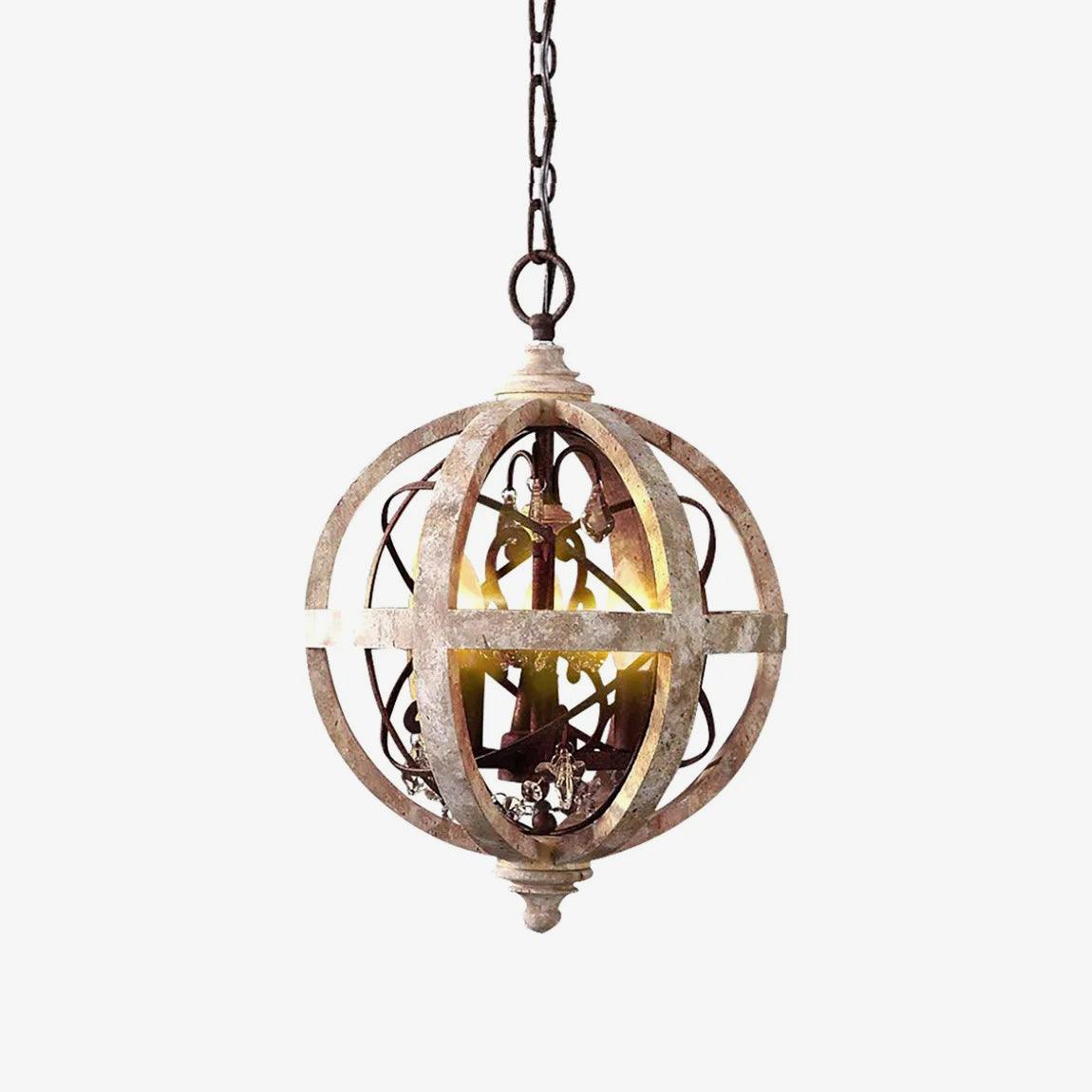 Lustra Kronleuchter Retro Globus mit Patiniertem Holz-Letslighting