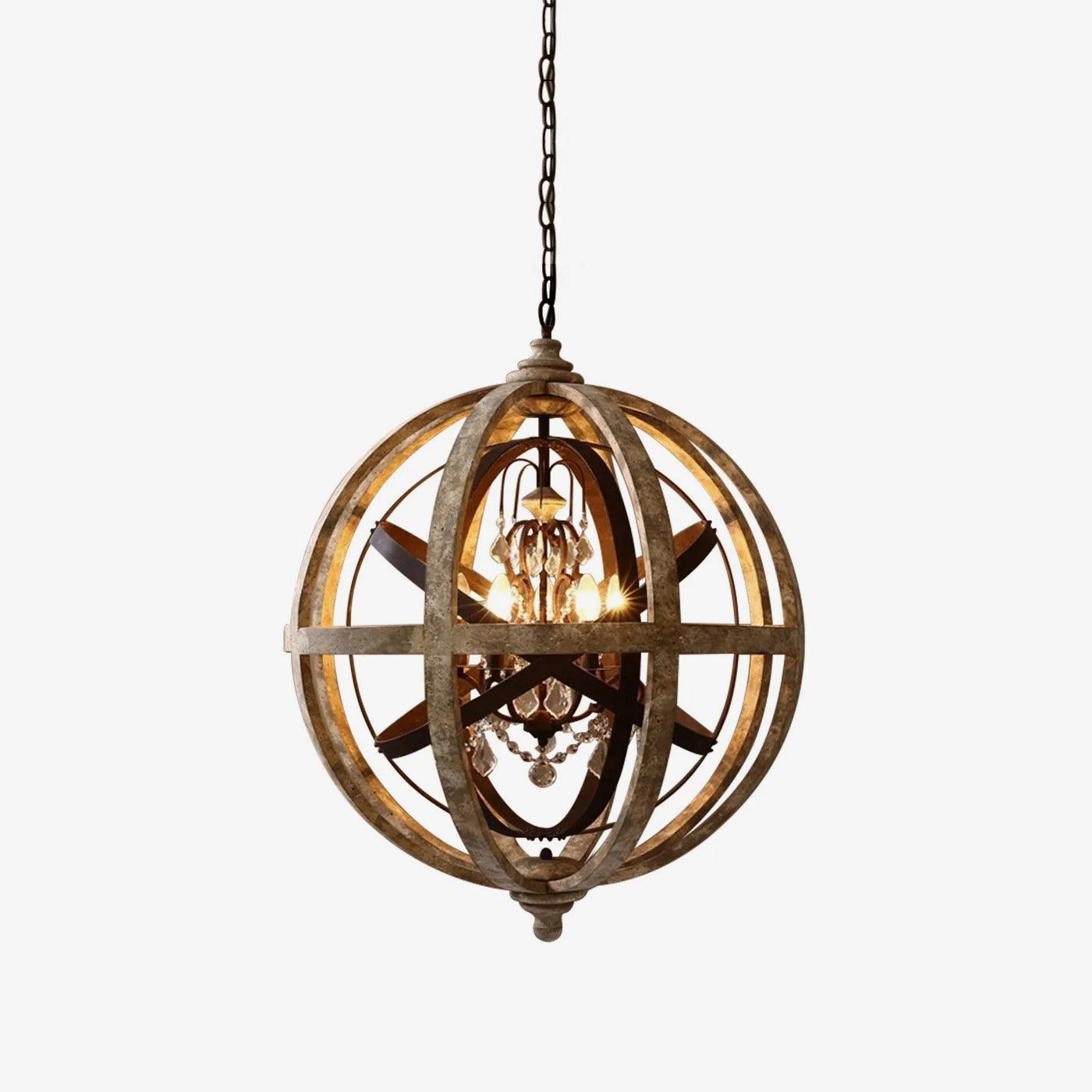 Lustra Kronleuchter Retro Globus mit Patiniertem Holz-Letslighting