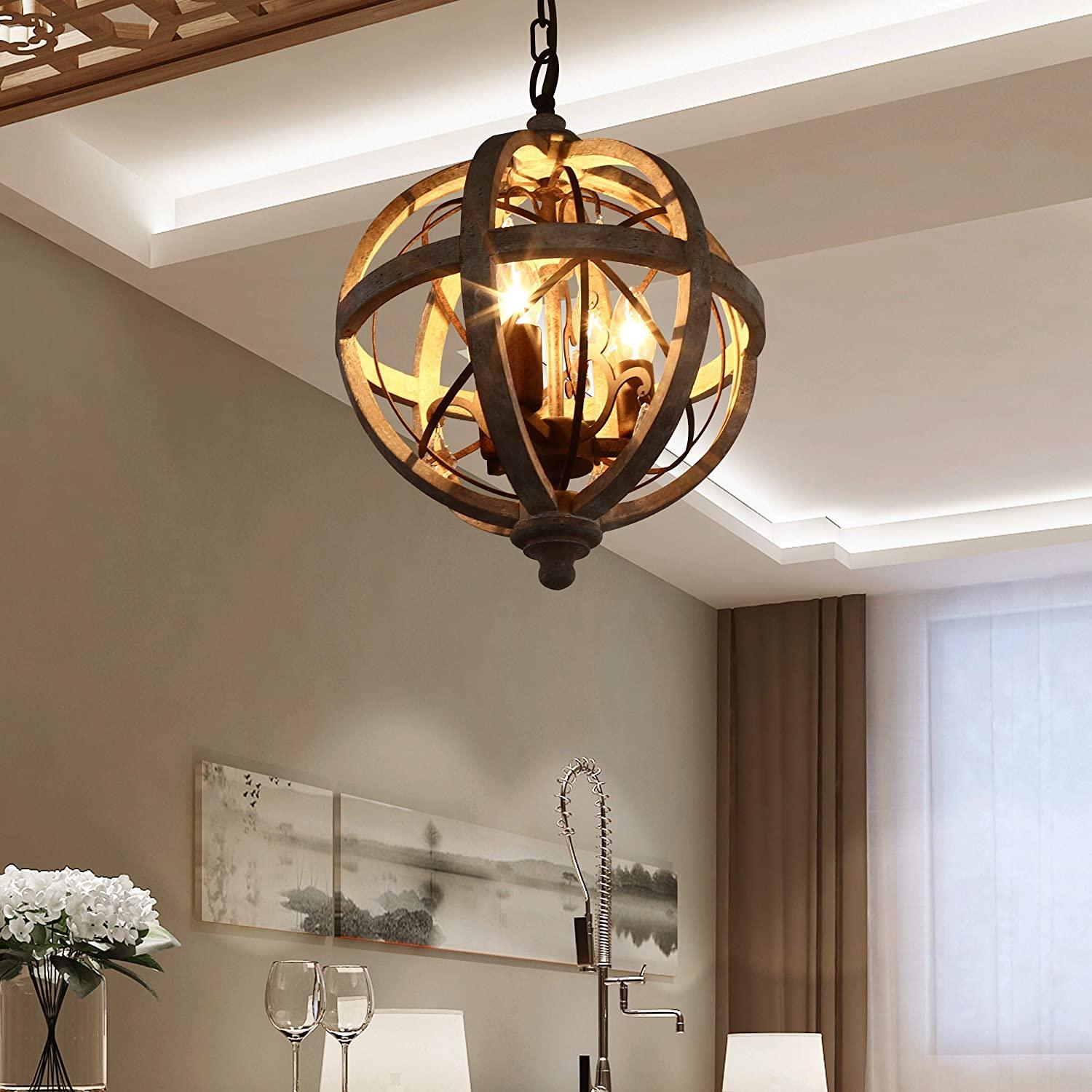Lustra Kronleuchter Retro Globus mit Patiniertem Holz-Letslighting
