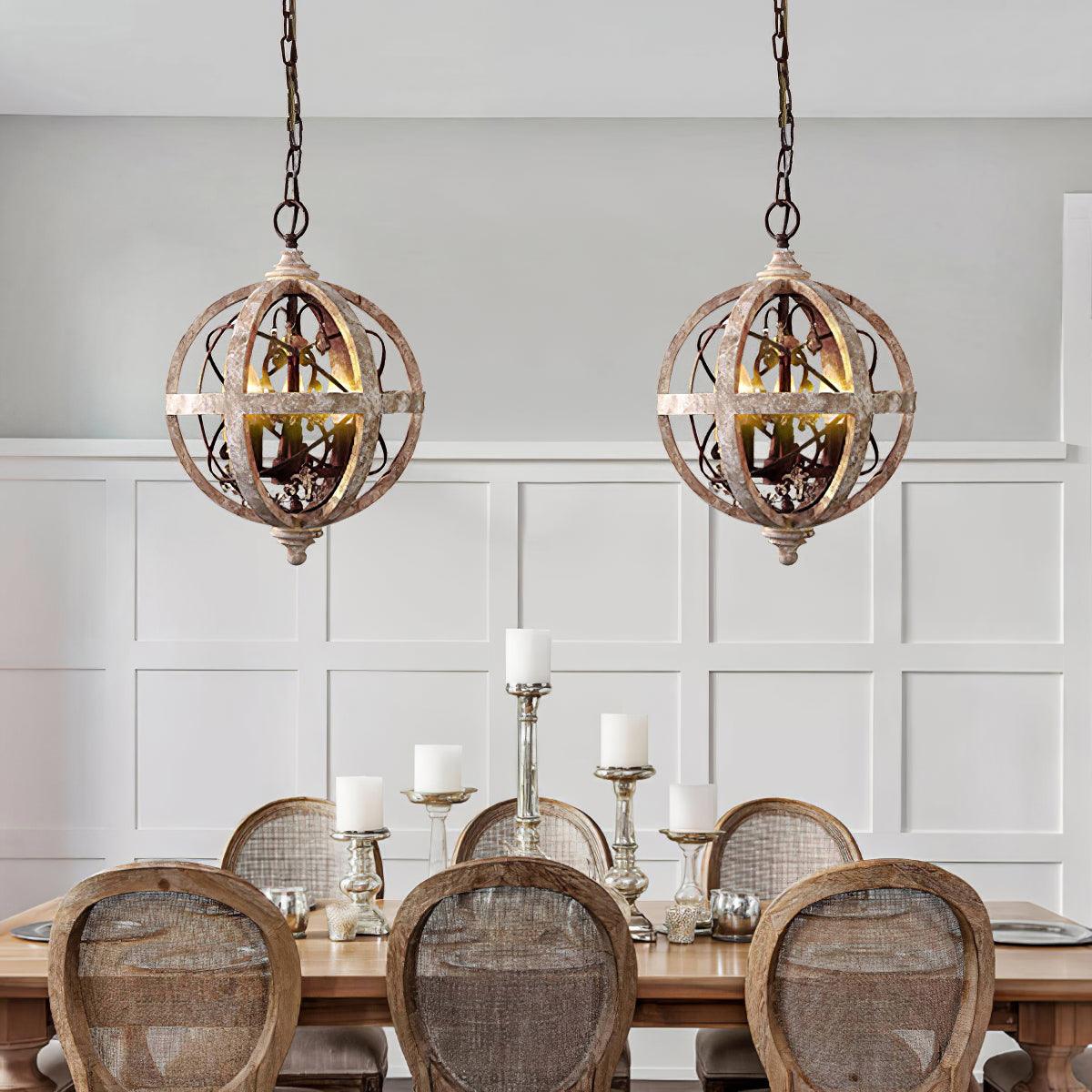 Lustra Kronleuchter Retro Globus mit Patiniertem Holz-Letslighting