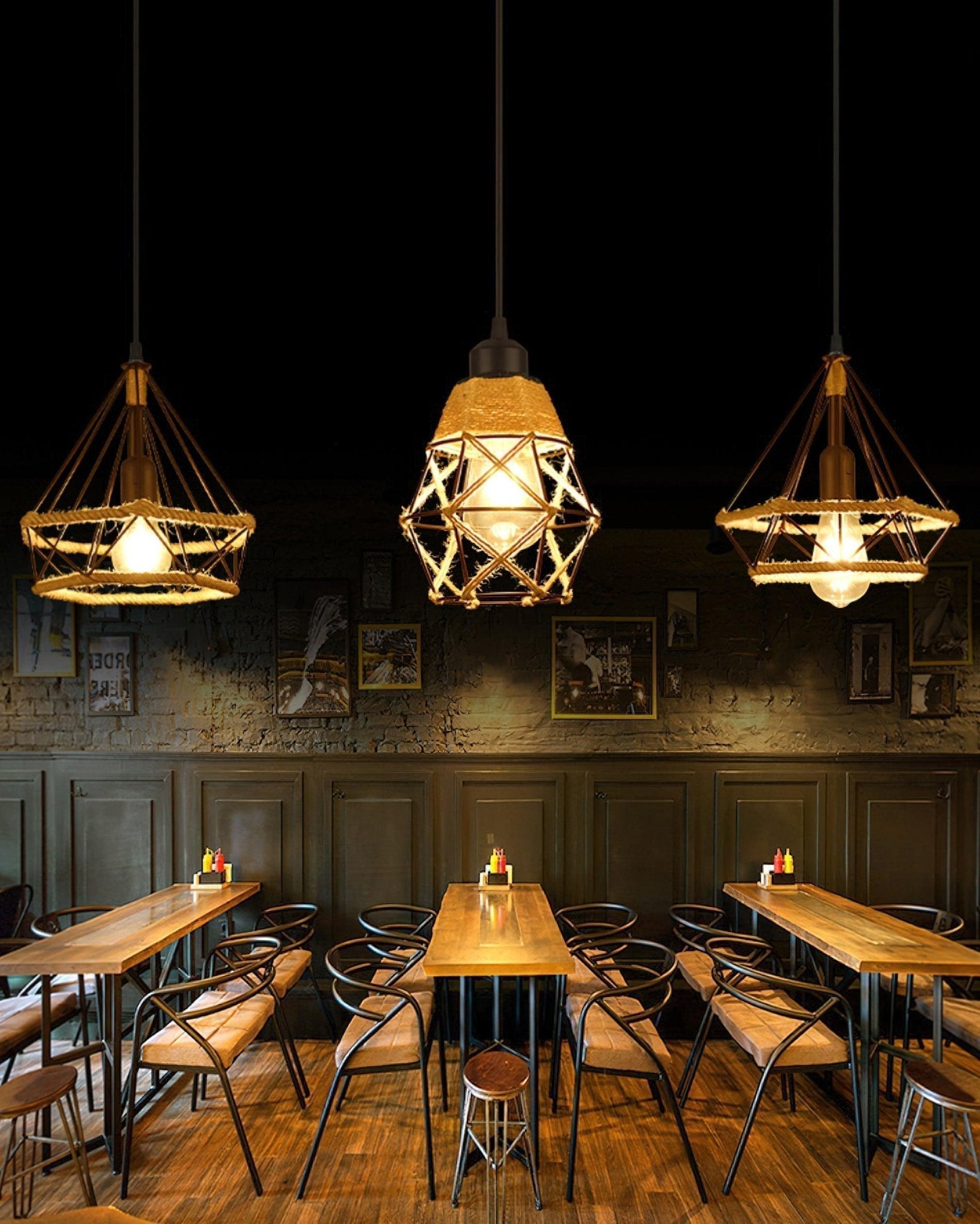 Evliran Retro Hanfseil Interessante Pendelleuchte-Letslighting