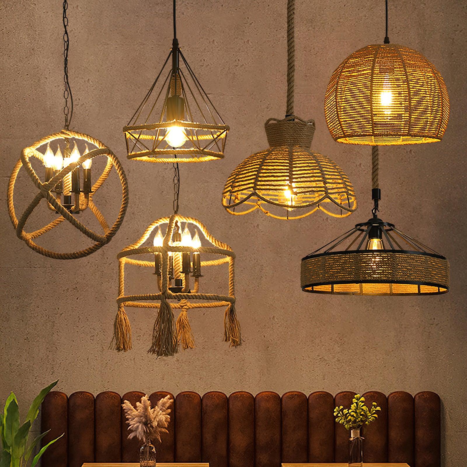 Evliran Retro Hanfseil Interessante Pendelleuchte-Letslighting
