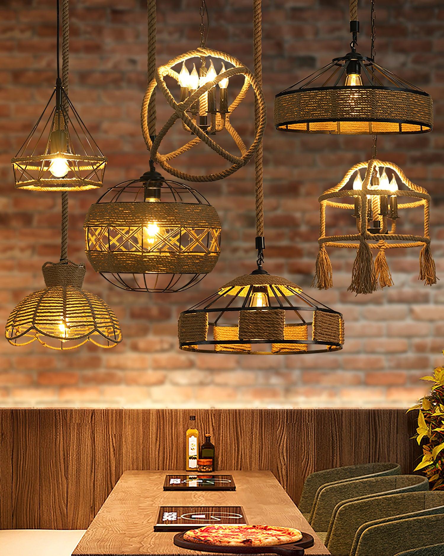 Evliran Retro Hanfseil Interessante Pendelleuchte-Letslighting