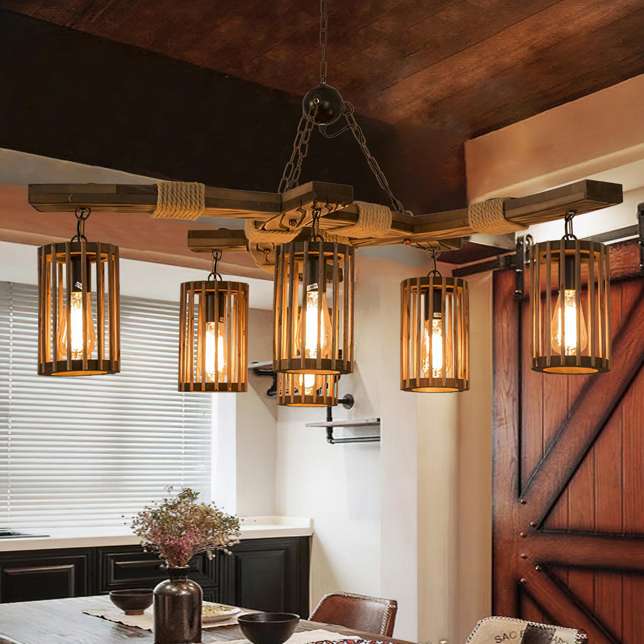 Lustra Kronleuchter Retro Massivholz Industrie-Letslighting