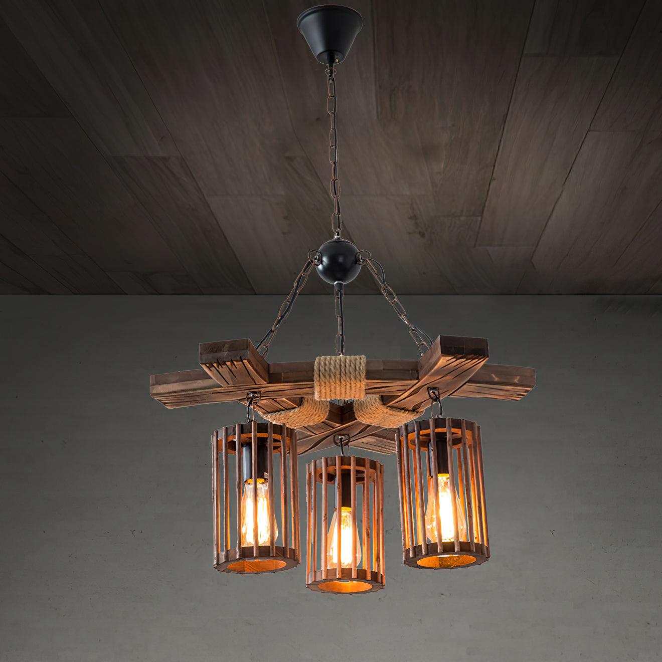 Lustra Kronleuchter Retro Massivholz Industrie-Letslighting