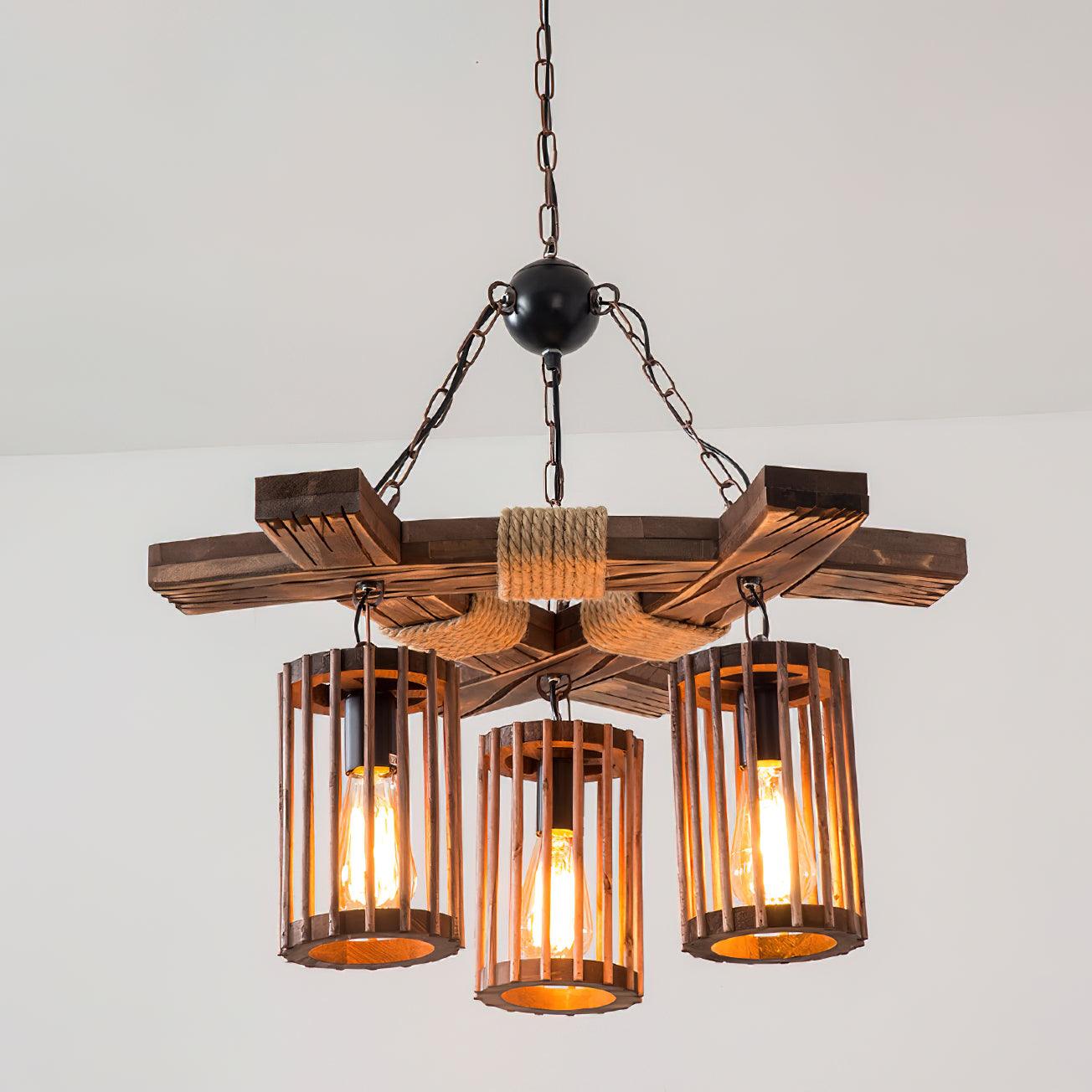 Lustra Kronleuchter Retro Massivholz Industrie-Letslighting